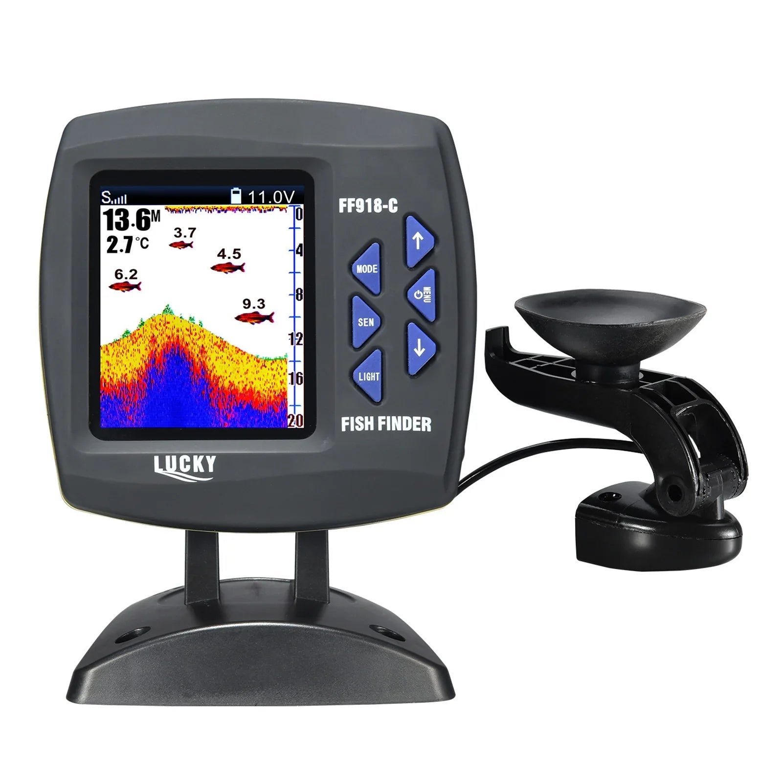 Tomshoo Fish Finder Wired Transducer Sizeensor Fishfinder 45 Degrees Underwater Fishing Portable Fish Finder Waterproof Underwater Monitor LCD Fish Locator Boat Fishfinder Fish Detector