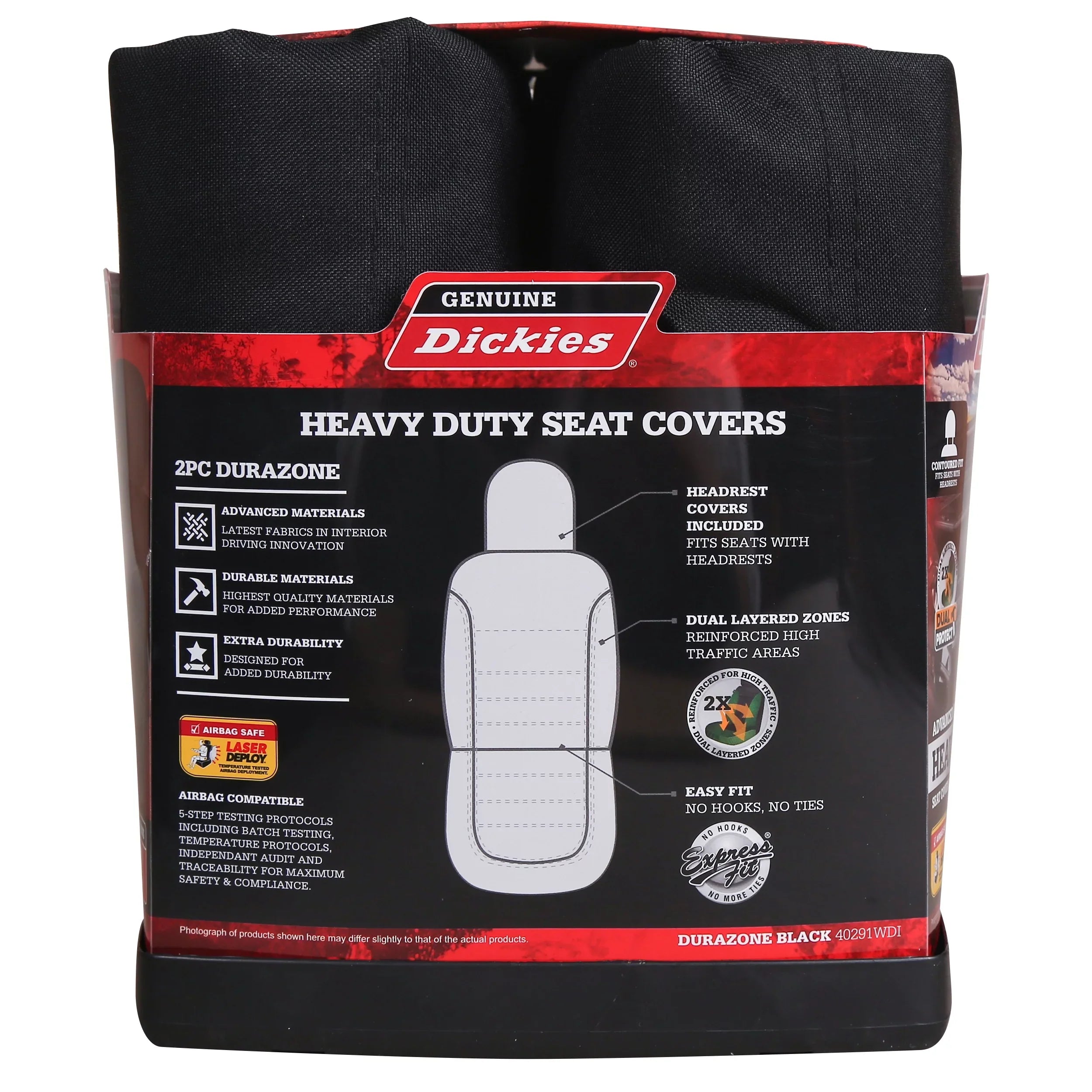 Genuine Dickies 2 Piece Durazone Car Sizeeat Covers, Black