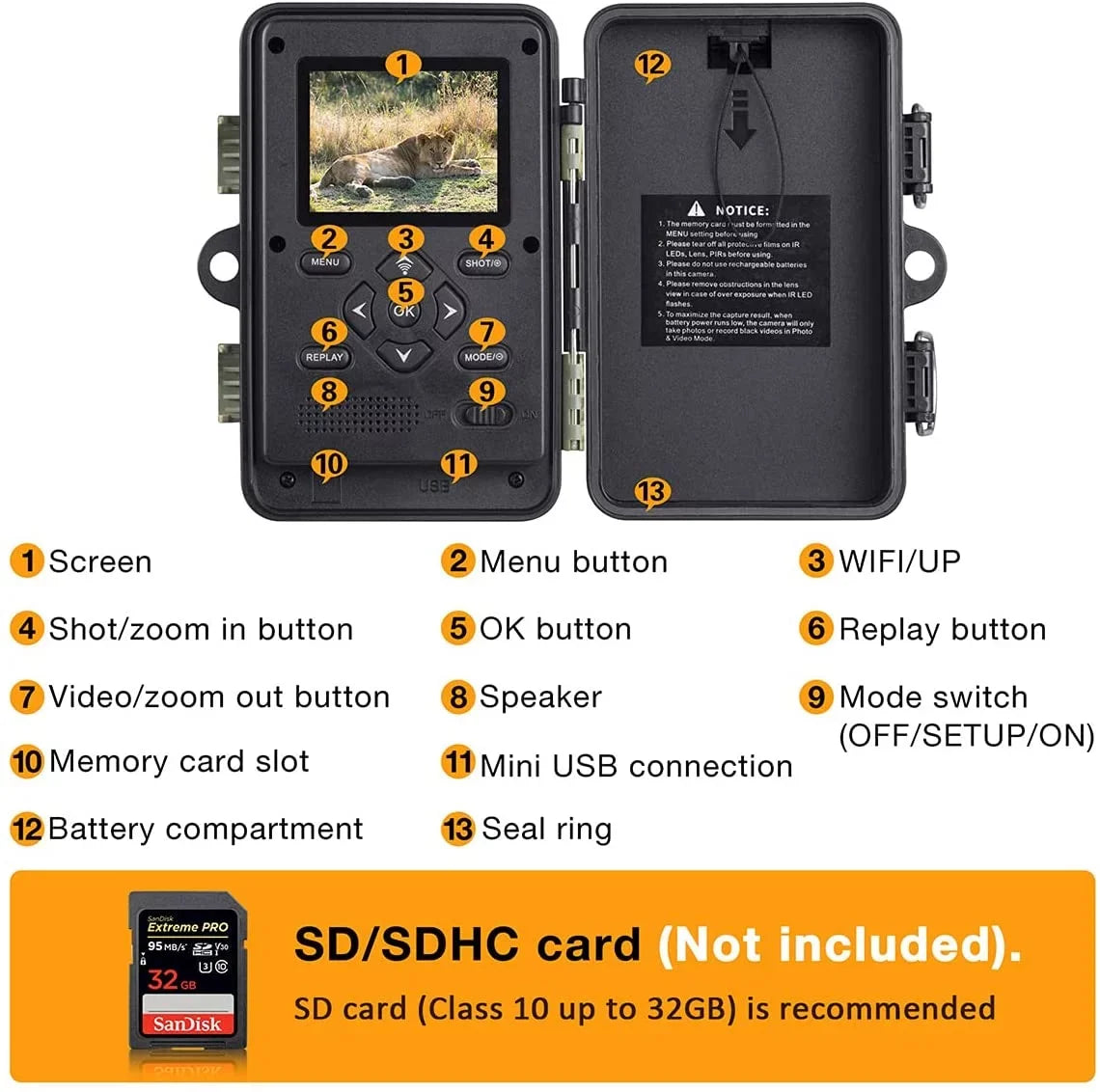 TOGUARD Trail Camera with SizeD Card WiFi Bluetooth 20MP 1296P Game Camera with 3PIR Night Vision Waterproof IP66 Motion Detection 120° Wide Angle Trail Cam for Hunting Wildlife Monitoring