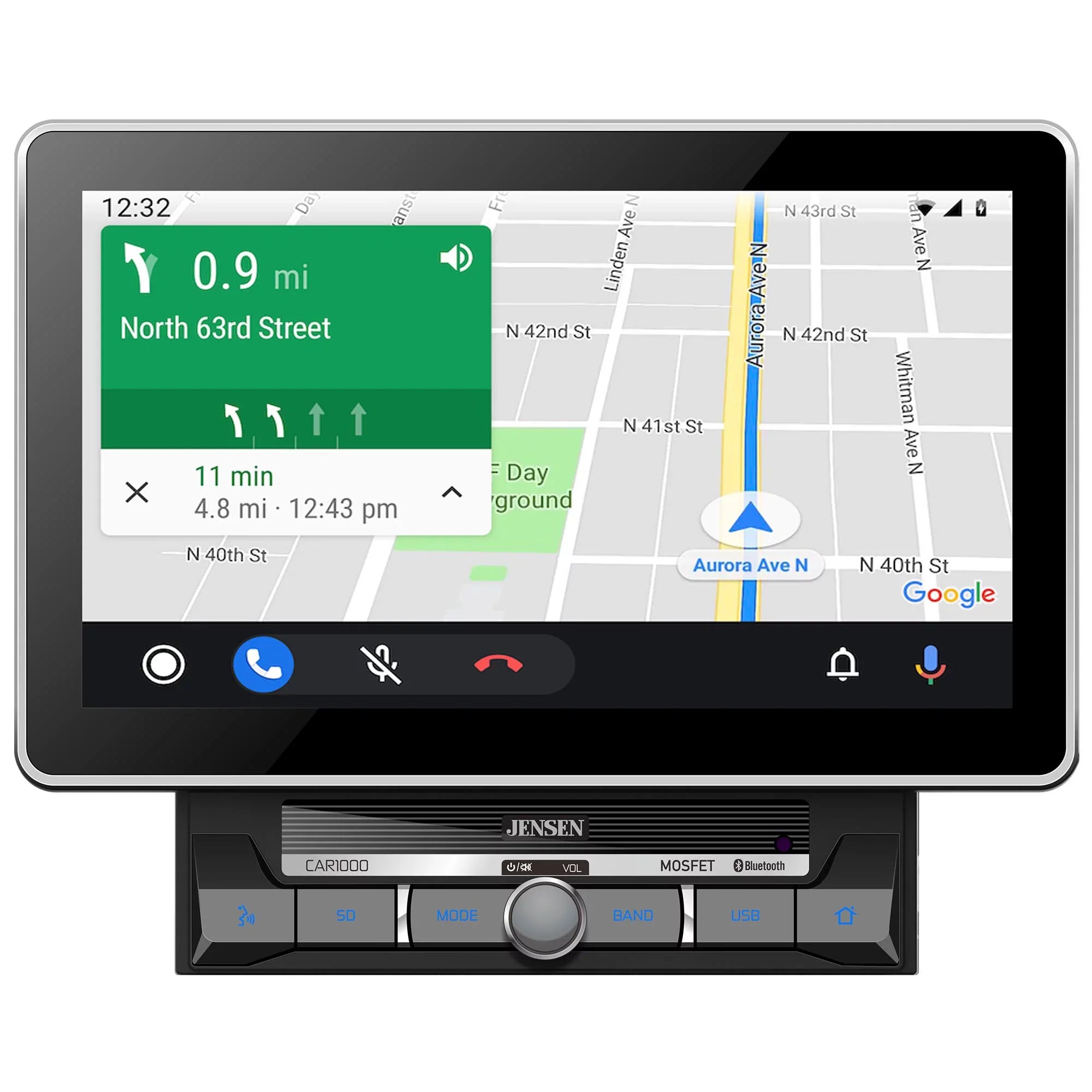 Jensen CAR1000 2 Din 10 in. LCD Mechlesss Carplay & Android Auto