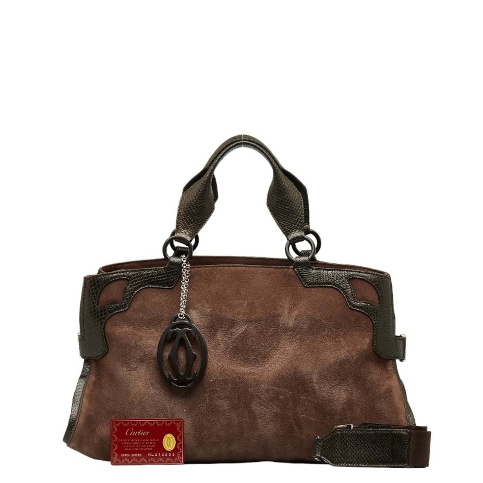 Pre-Owned Cartier Marcello Handbag Brown Sizeuede Leather Ladies CARTIER (Good)