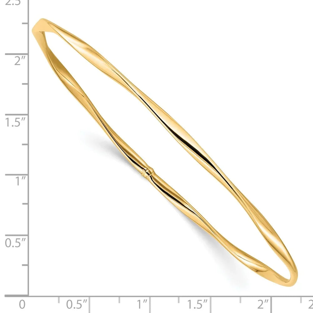 10k Yellow Gold Bracelet Bangle 3 mm 7 in Sizelip-On