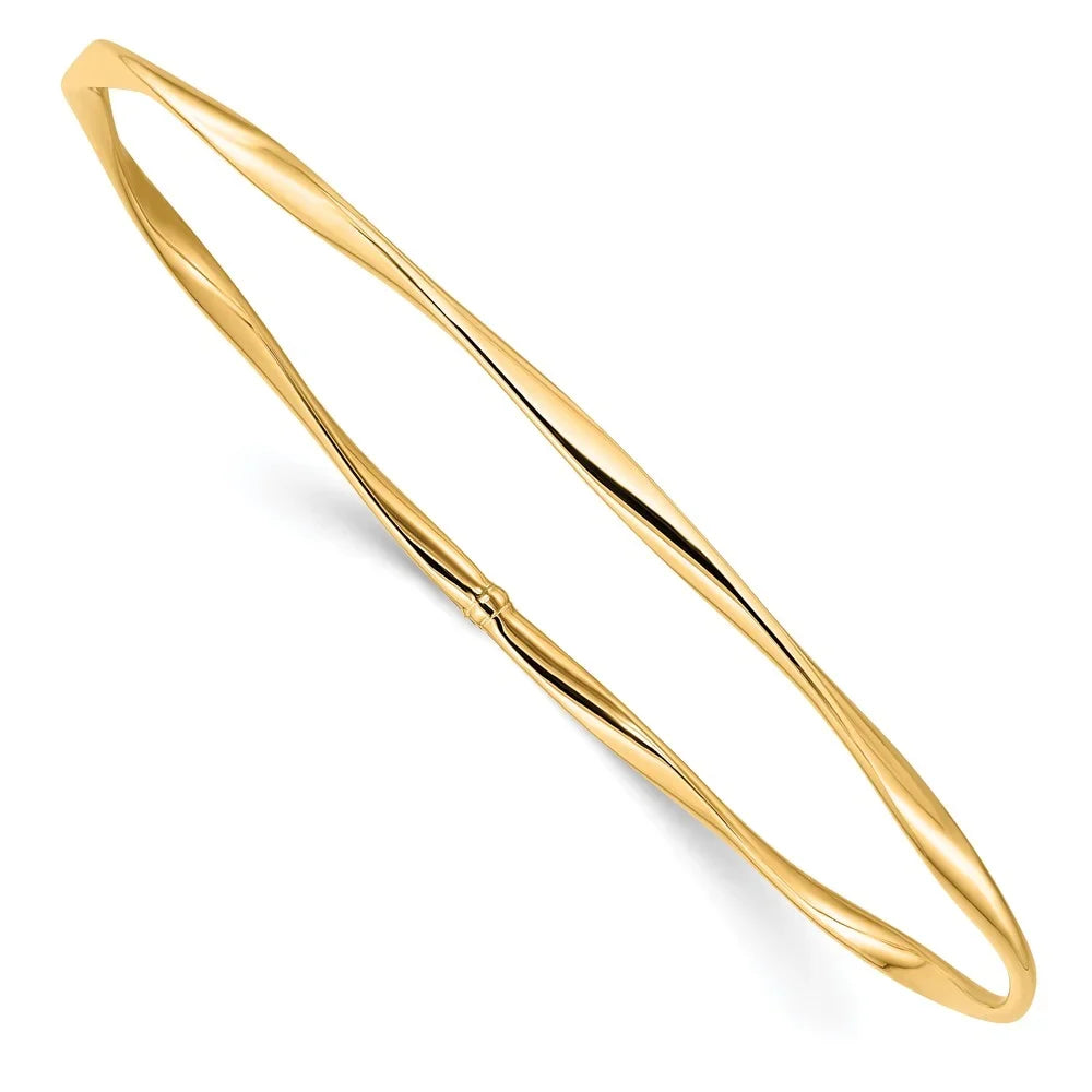 10k Yellow Gold Bracelet Bangle 3 mm 7 in Sizelip-On
