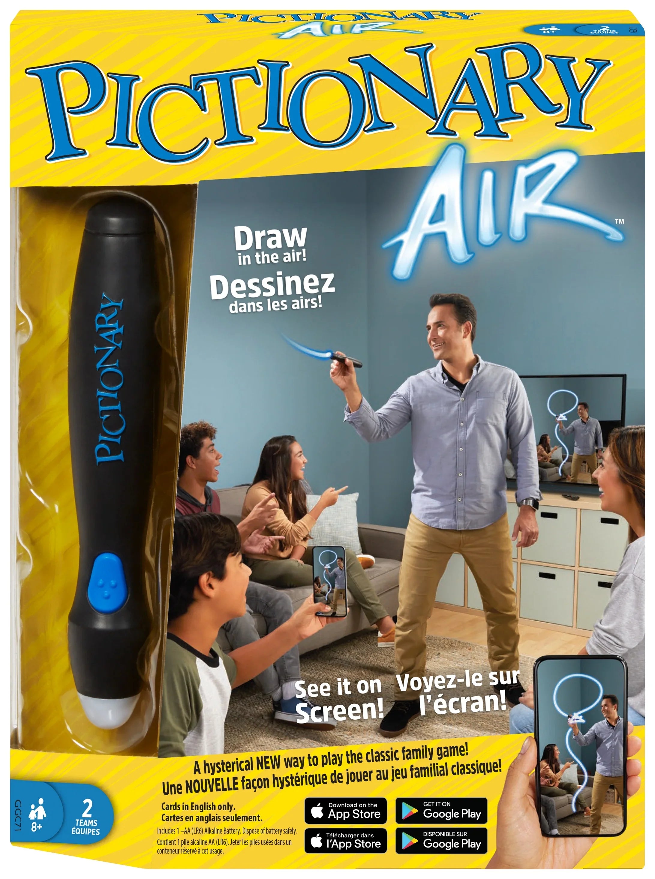 Pictionary Air Family Drawing Game with Light Pen and Clue Cards for Game Night