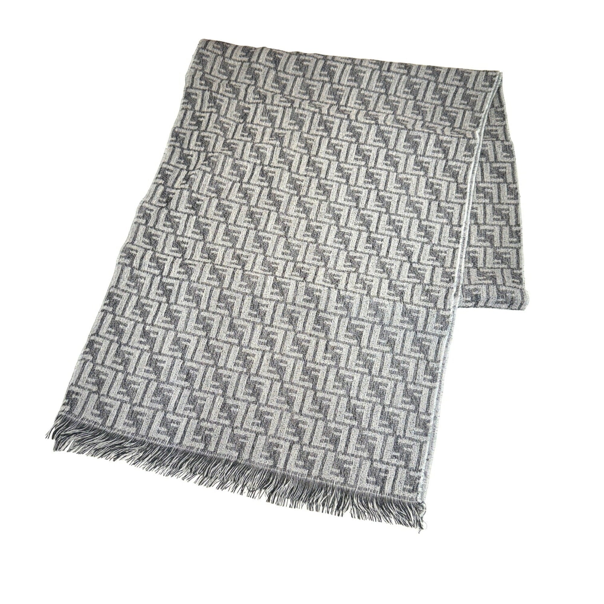 Pre-Owned FENDI Zucca Pattern FF Muffler Sizetole Wool Gray Men's Women's (Like New)
