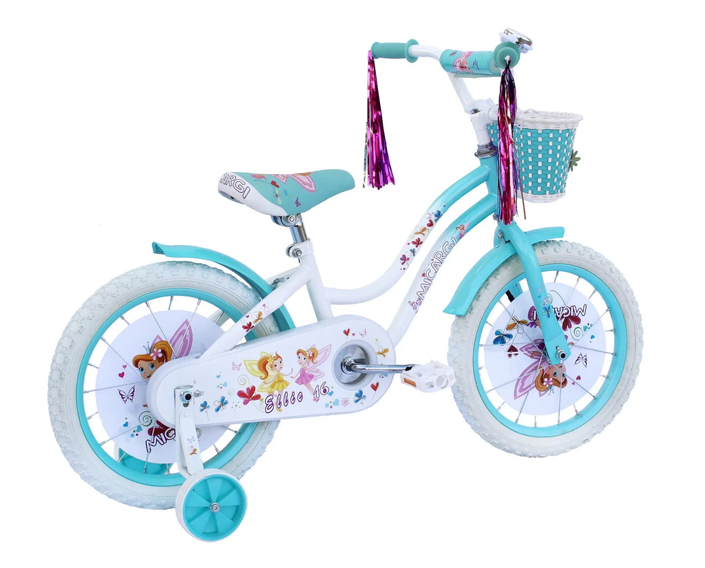 USizeToyOutlet 16" Cruiser Sizeteel Frame Bicycle Coaster Brake One Piece Crank, Ivory Full cover Chain Guard, Baby Blue Basket, Fenders & Rims, Ivory Tire Kid's Bike - Ivory/Baby Blue