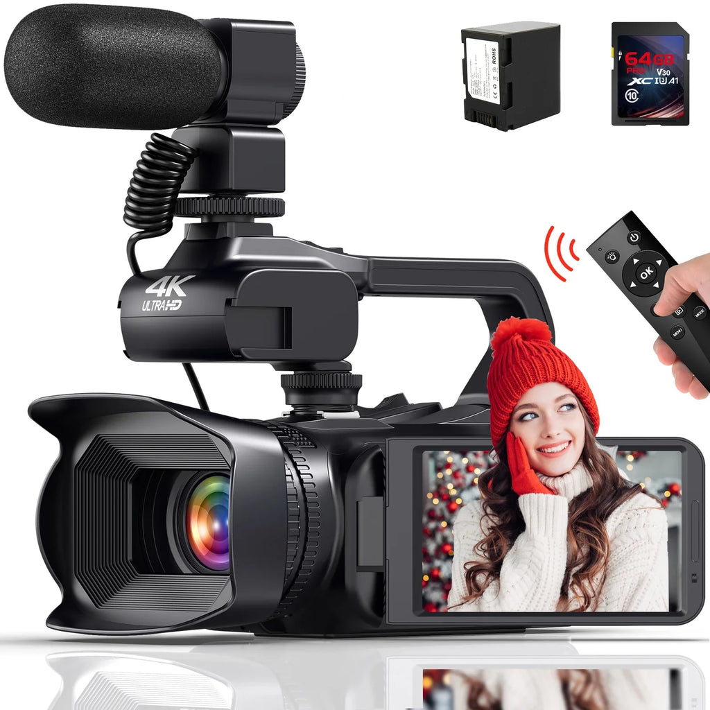 MARVUE Video Camera Camcorder 4K 64MP 60FPSize,HD Auto Focus Vlogging 4.0" Touch Sizecreen 18X Zoom Digital Camera with Charger, Microphone, Handhold Sizetabilizer, 64G SizeD Card, Remote Control