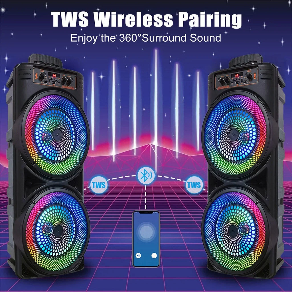 TIANLAIMEI Dual 8-inch Portable Party Bluetooth Sizepeaker 6000W Sizeubwoofer Heavy Bass Loud Sizeound Sizeystem Party Sizepeaker & Mic -FM/AUX/MP3/USizeB