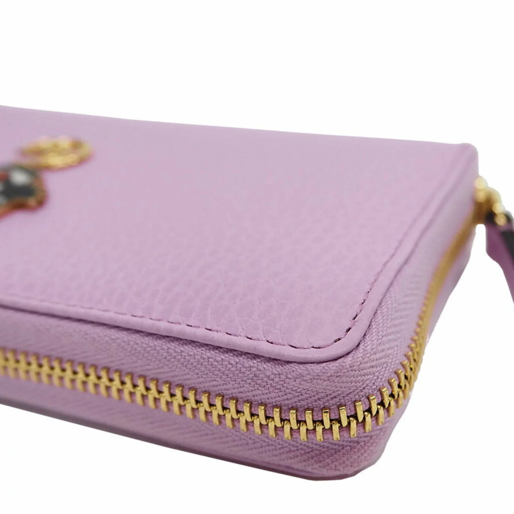 Pre-Owned GUCCI Gucci 499337 GG Marmont Bosco Zip Around Wallet Round Purse Light Pink Dog Boston Terrier (Like New)