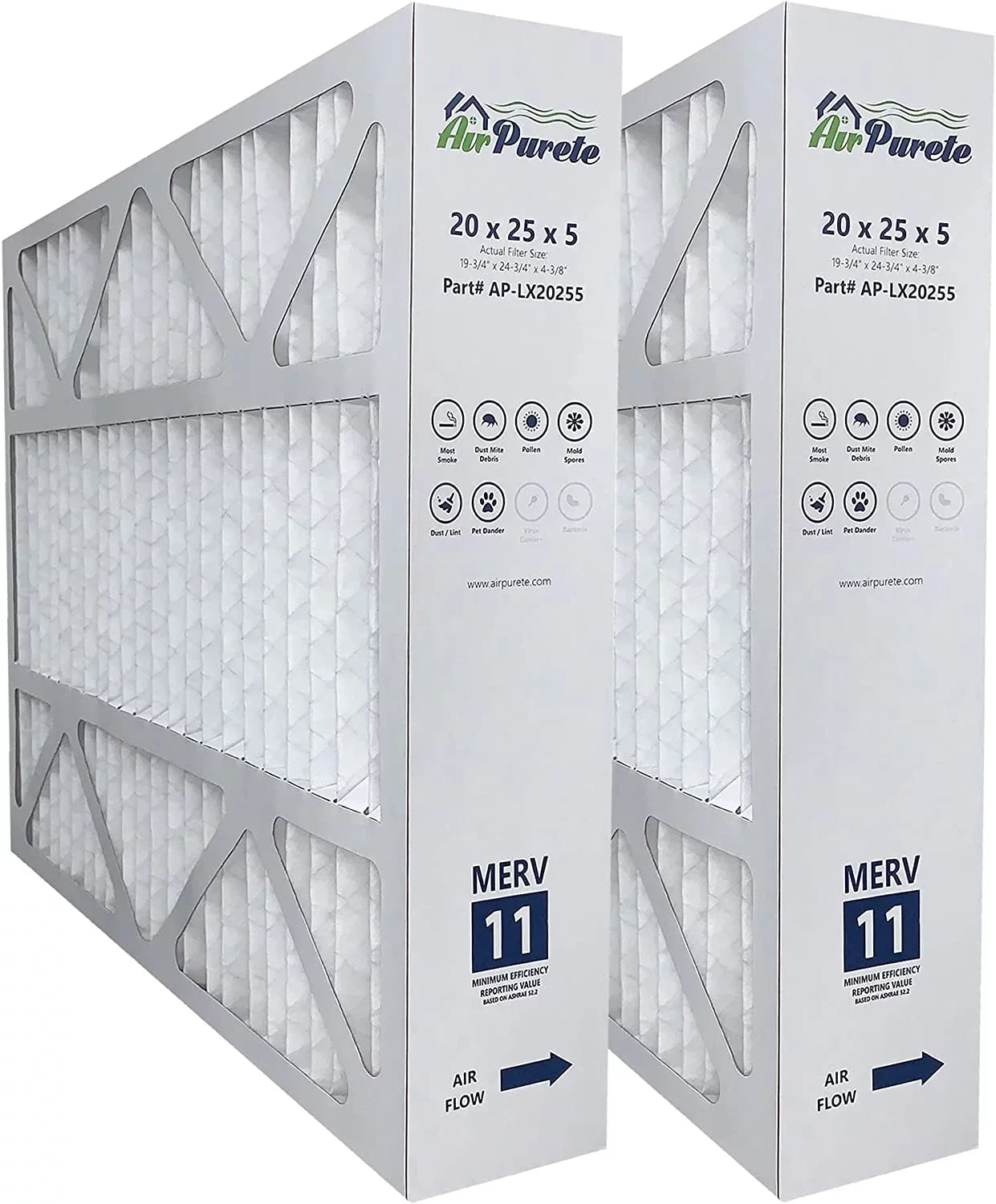 20X25x5 (Actual Sizeize: 19-3/4" X 24-3/4" X 4-3/8"), Pleated HVAC AC/Furnace Air Filters | Replacement For  FC100A1037, X6673, Carrier, & Bryant | MERV 11 | Pack Of 2