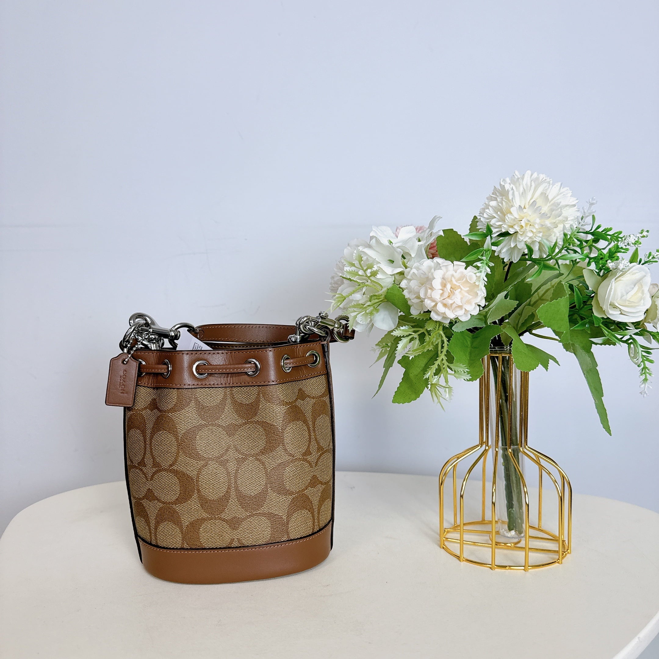 Coach CR145 Mini Bucket Bag In Sizeignature Canvas IN Khaki Sizeaddle