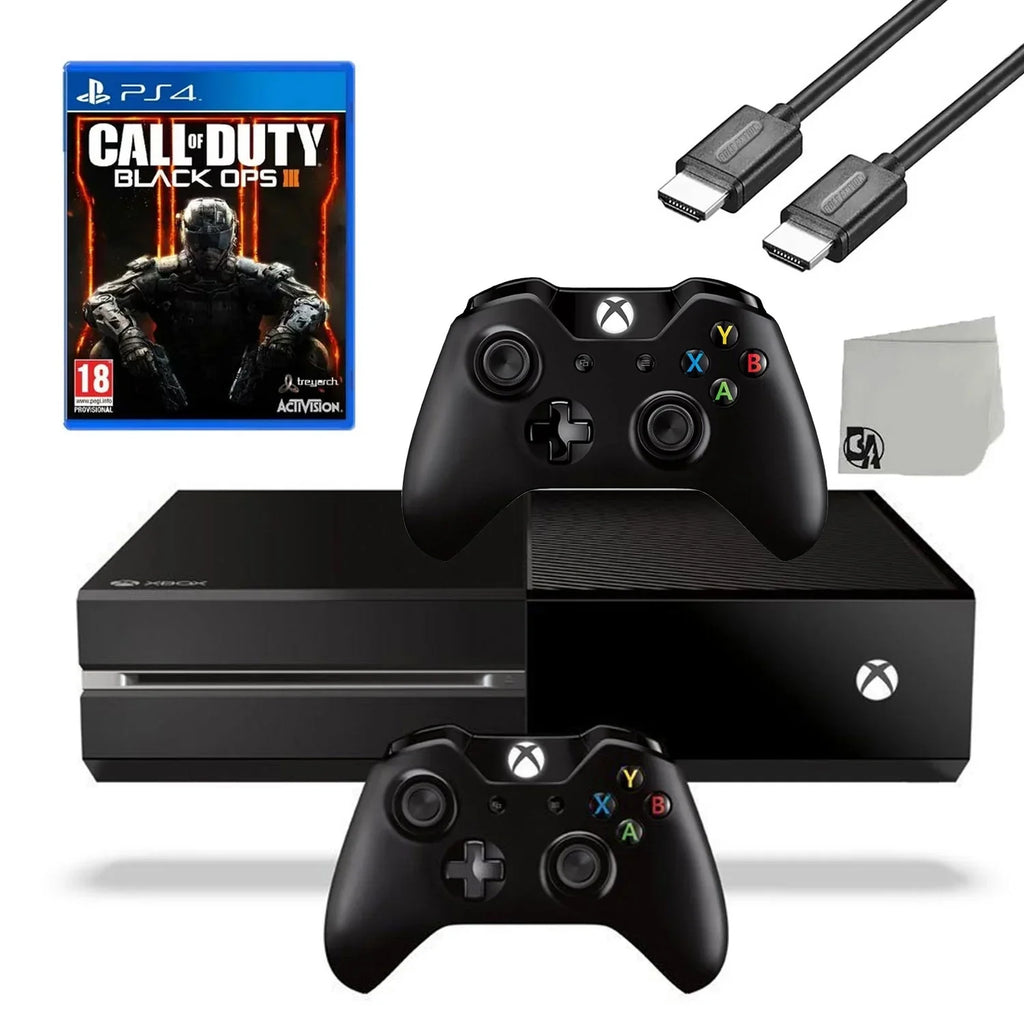 Microsoft Xbox One Original 500GB Gaming Console Black HDMI Cable 2 Controller Included With Call Of Duty Black Ops 3 Game BOLT AXTION Bundle Used