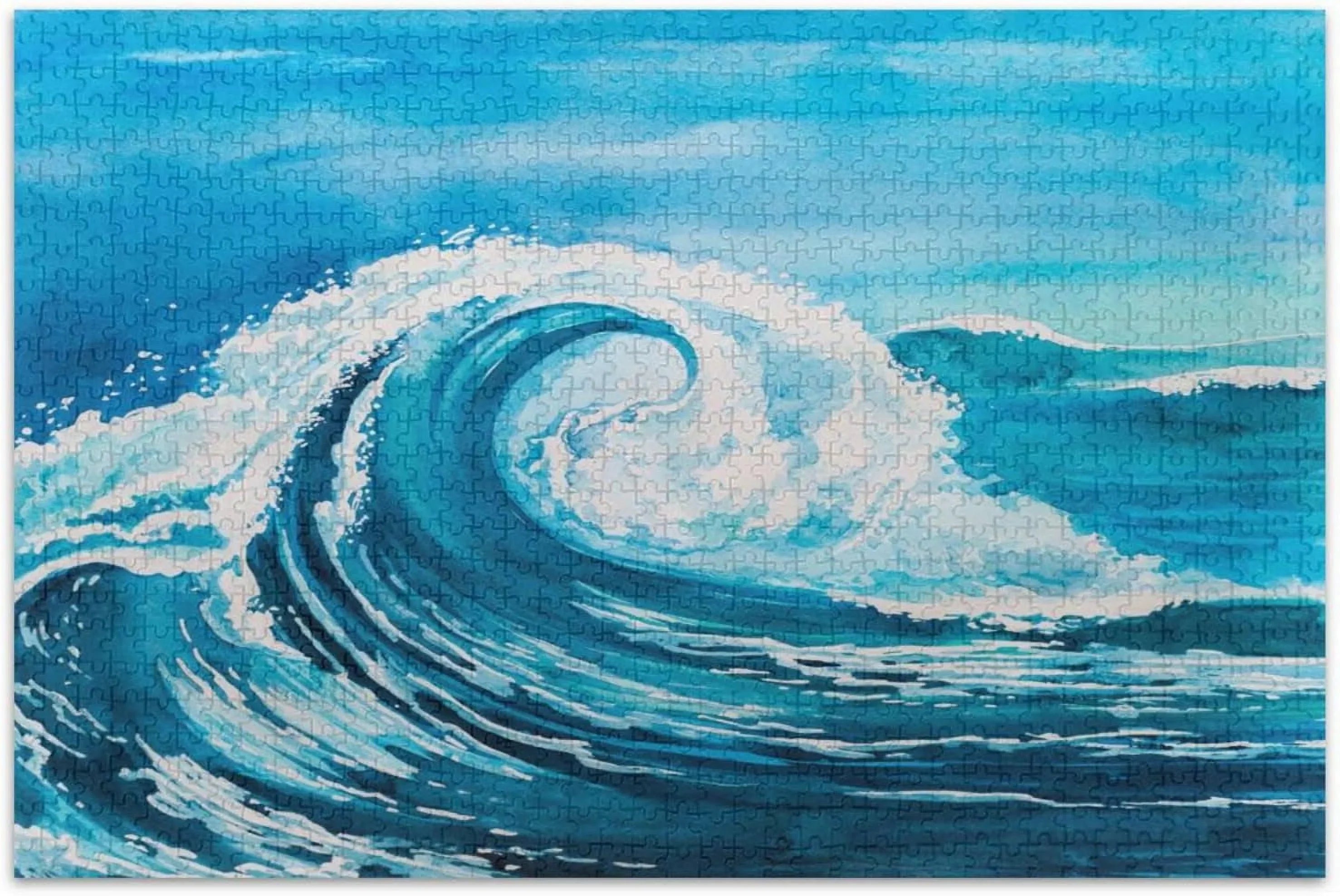 SizeKYSizeONIC Sizeea Waves (5) 1000 Pcs of Irregular Puzzle in a Box, Printed with Colored Letters on Back to Reduce Difficulty, a Happy Time of Cooperation,for Adults and Kids(20.5x14.9In)