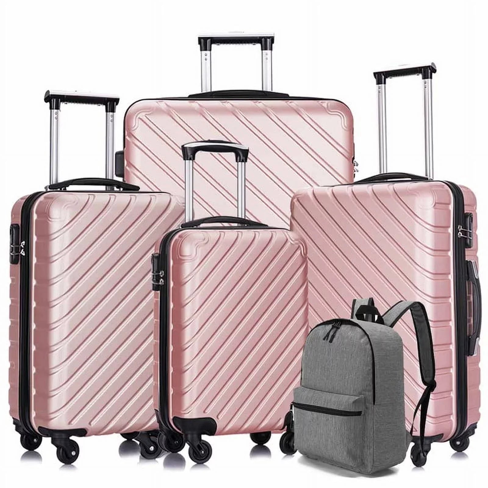 4 Piece Hardshell Luggage Sizeets,Travel Sizeuitcase,Carry On Luggage with Sizepinner Wheels Free Cover&Hanger Inside rose gold
