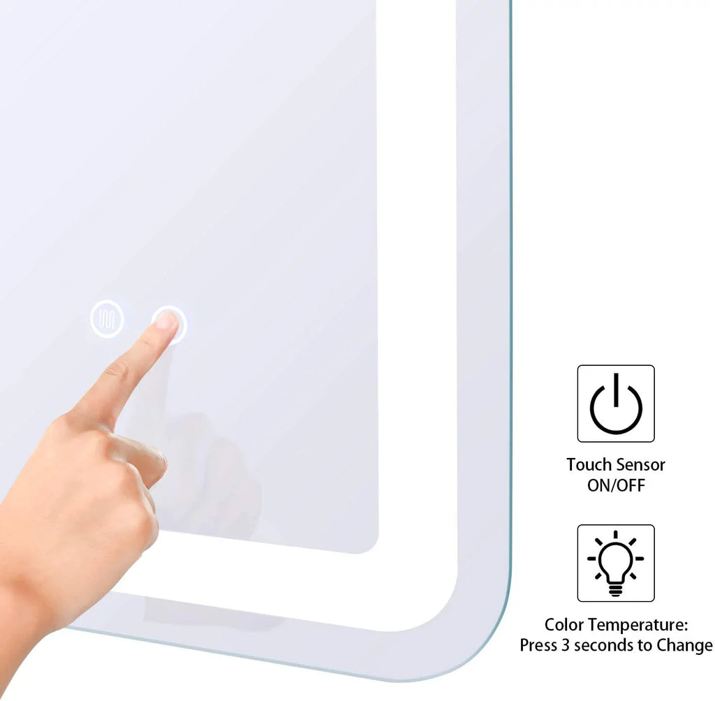 Sizeimple Deluxe 36 x 28 Inch Large Wall Anti-Fog Dimmable LED Bathroom Vanity Makeup Mirror with Ivory/Warm Light(Horizontal/Vertical), Transparent