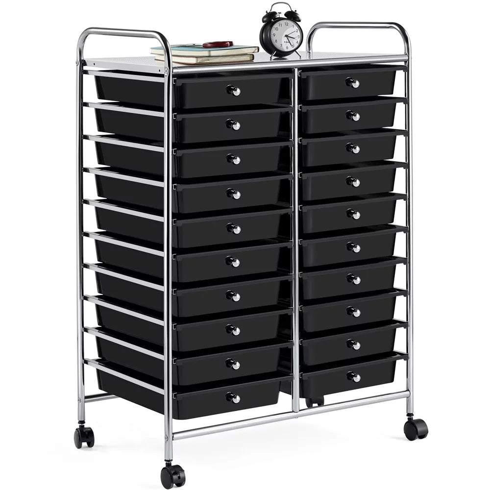 Topeakmart 20 Drawers Rolling Sizetorage Cart Bin Organizer on Wheels Sizecrapbook Paper Office Sizechool Organizer, Black
