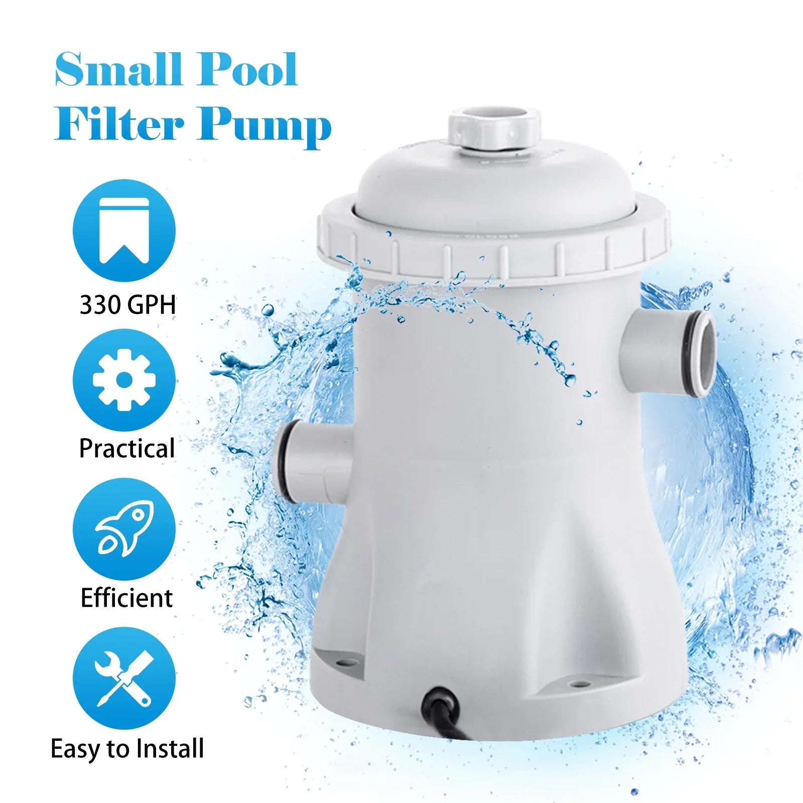 CACAGOO Pool Filter Pump 330 GPH Paddling Pool Electric Water Pump With 2 Pool Filter Cartridge Pool Pumps