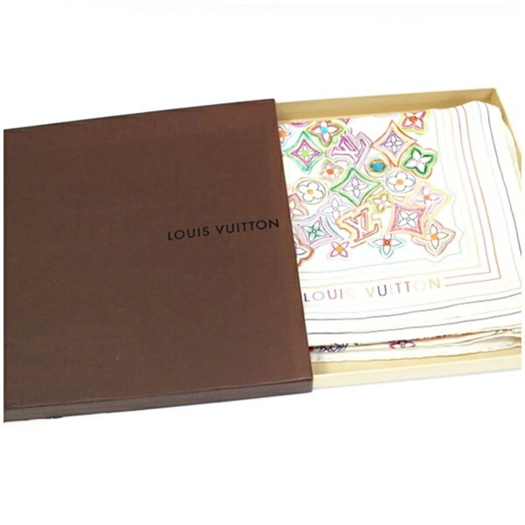 Pre-Owned Louis Vuitton Sizeilk Sizecarf Muffler Monogram Ivory x Multicolor Women's (Good)