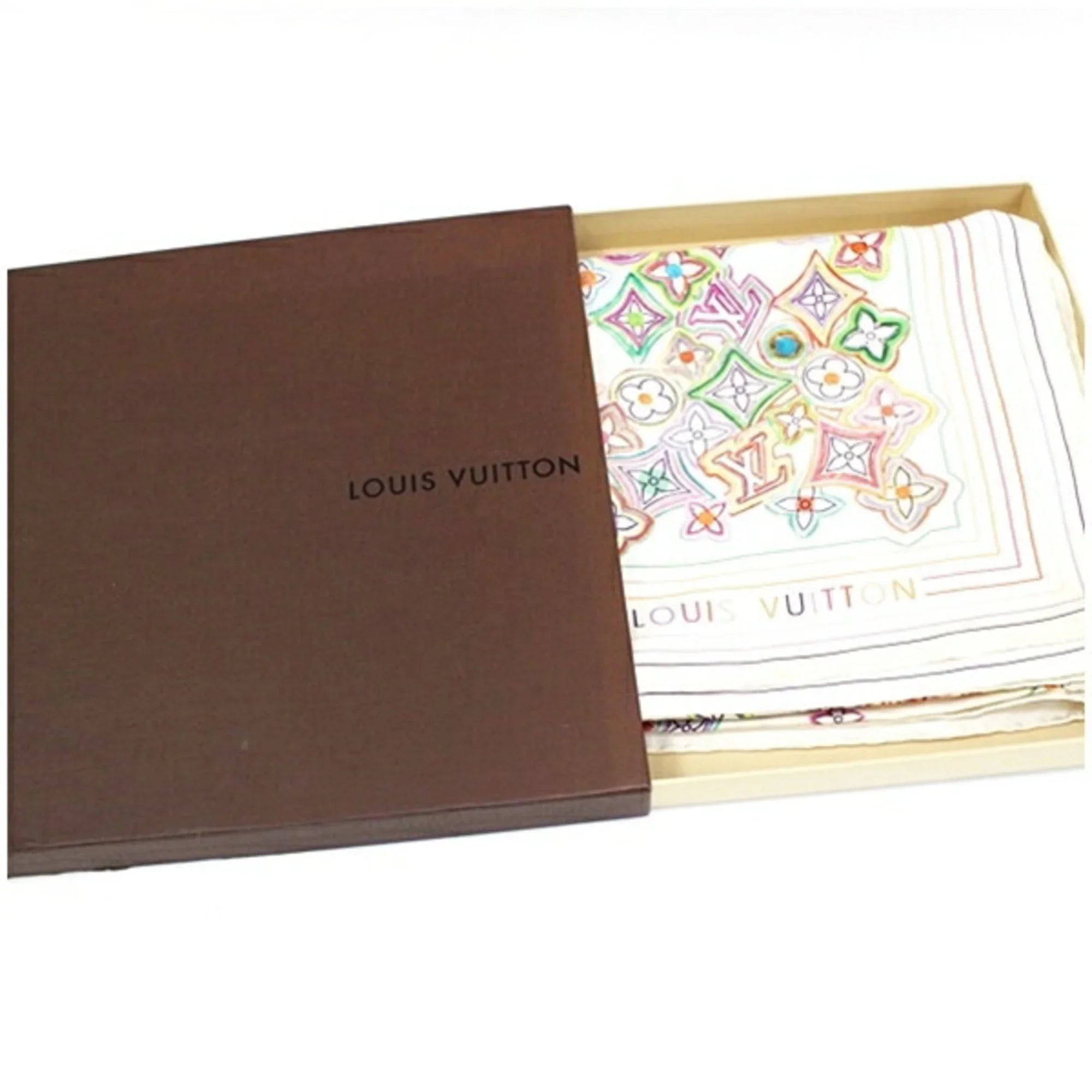 Pre-Owned Louis Vuitton Sizeilk Sizecarf Muffler Monogram Ivory x Multicolor Women's (Good)