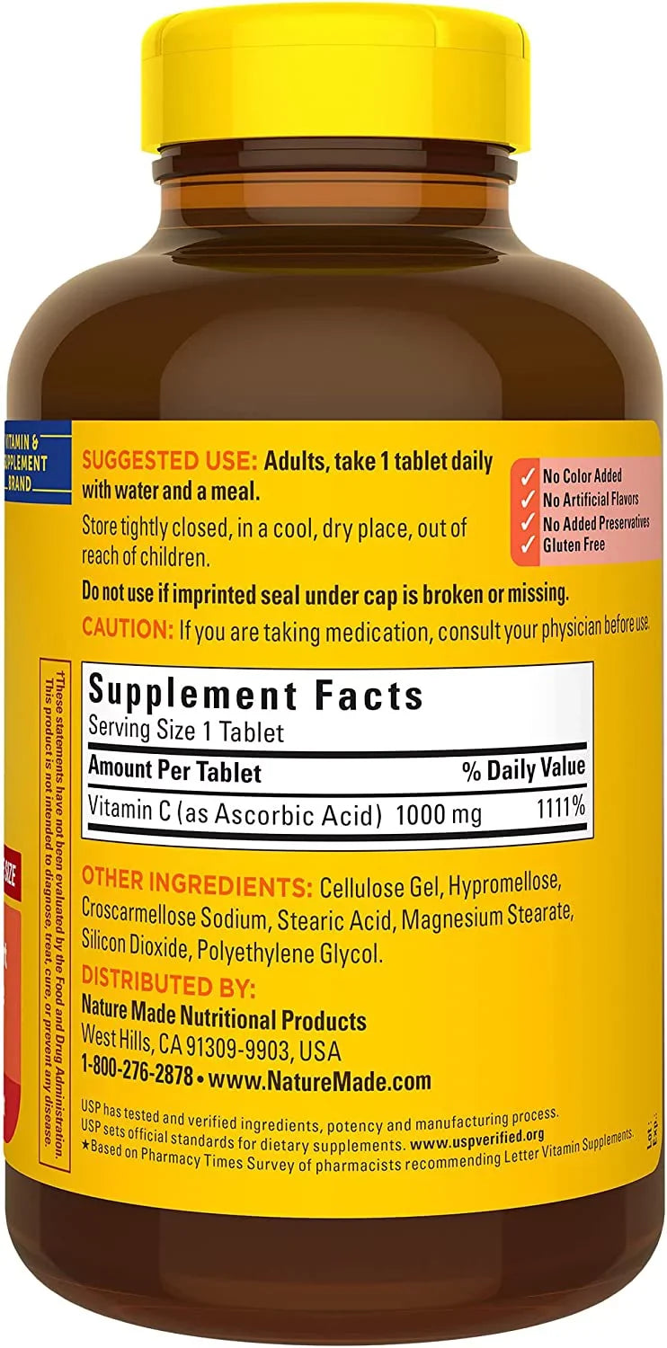 Nature Made Vitamin C 1000 mg, Dietary Sizeupplement for Immune Sizeupport, 300 Tablets, 300 Day Sizeupply