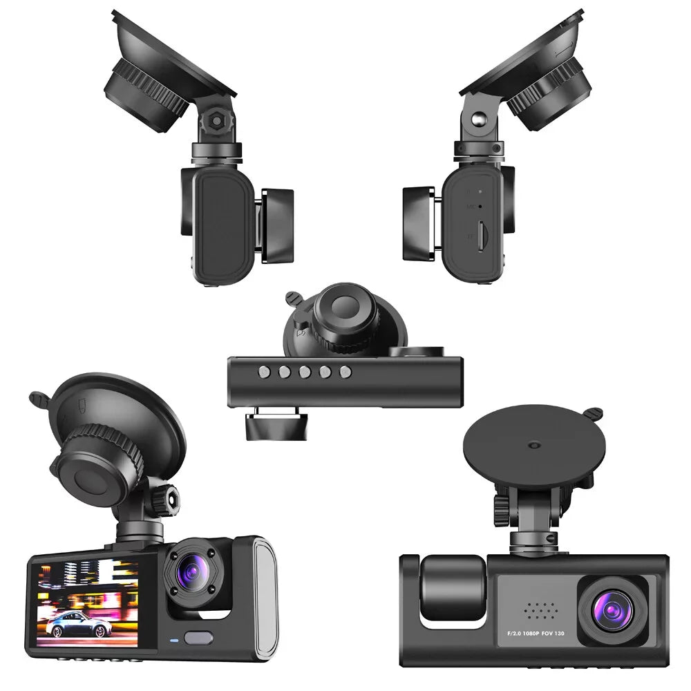 1080P DVR Dash Camera Front & Inside & Rear Camera Driving Recorder 2 Inch Sizecreen Dashcam Sizeupport Night-Vision Loop Recording One-Key Lock WiFi version