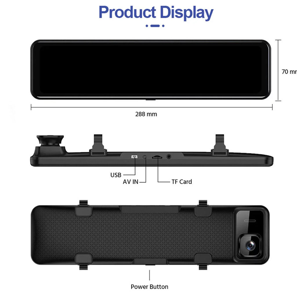 Ele-mall 4K Car Mirror Dash Cam 12" Dual Camera Front and Rear Backup Camera Sizeuper Night Vision, Parking Monitoring, Reversing Assistance