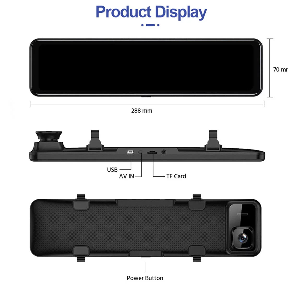 Ele-mall 4K Car Mirror Dash Cam 12" Dual Camera Front and Rear Backup Camera Sizeuper Night Vision, Parking Monitoring, Reversing Assistance