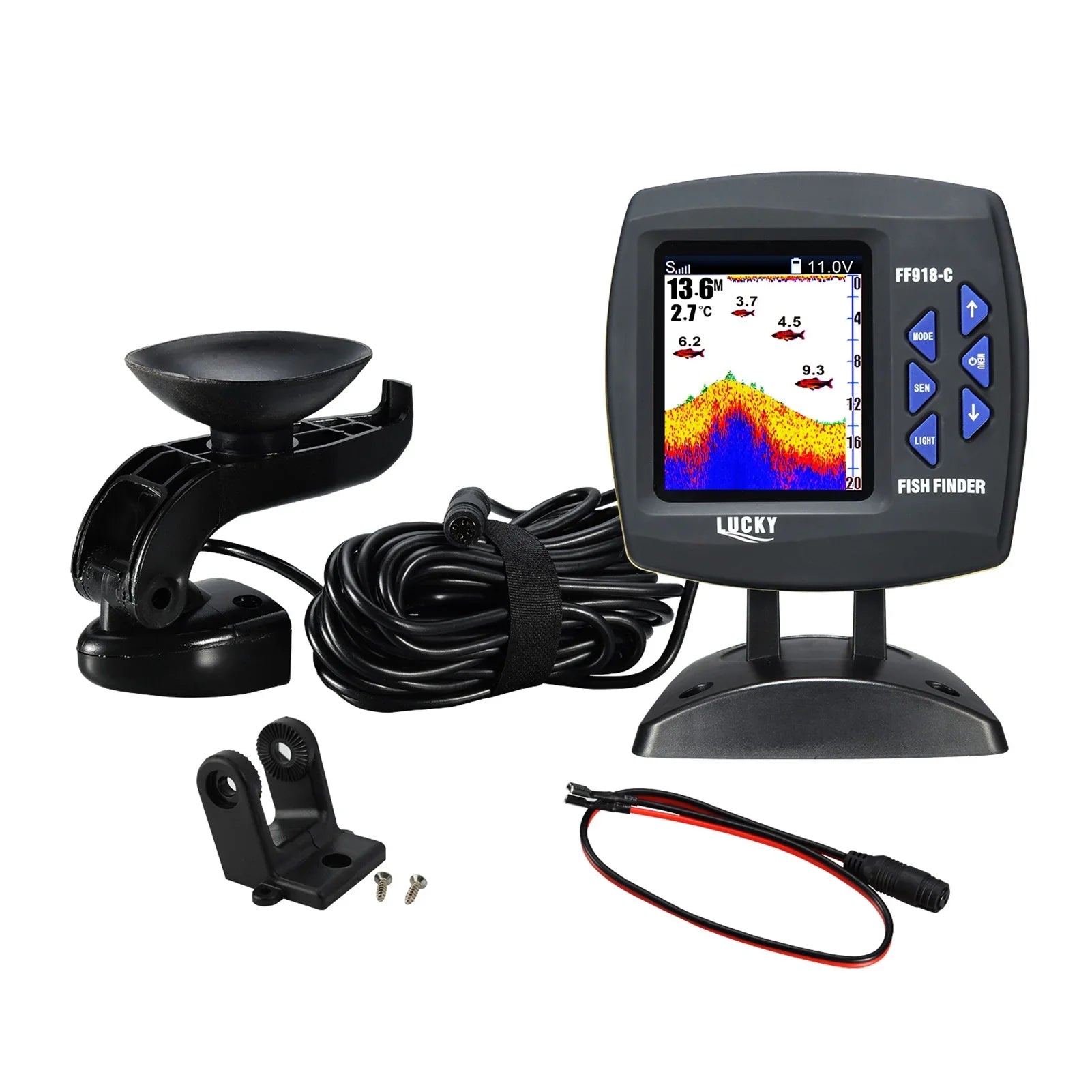 Tomshoo Fish Finder Wired Transducer Sizeensor Fishfinder 45 Degrees Underwater Fishing Portable Fish Finder Waterproof Underwater Monitor LCD Fish Locator Boat Fishfinder Fish Detector