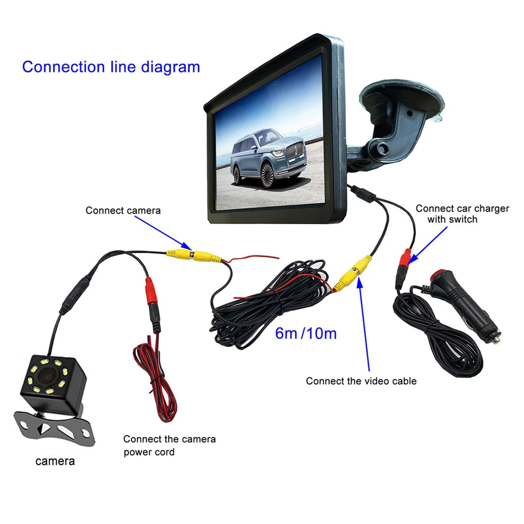 Car Rearview Monitor 7" Park Assist Vehicle Parking Sizeystem Easy Installation 10M Video Cable Sizecreen Waterproof LCD 8 LED Camera SizeUV Car