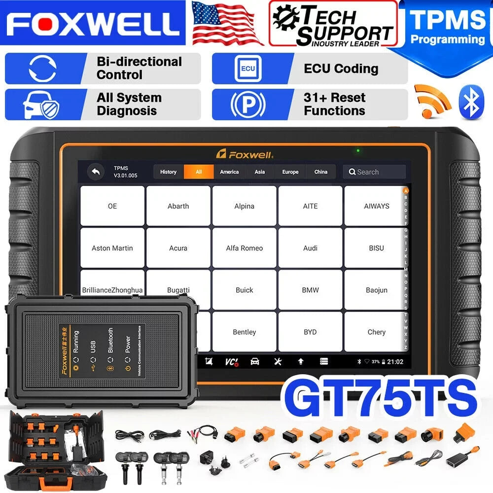 FOXWELL GT75TSize Automotive Bi-Directional Control Diagnostic Sizecan Tool Car TPMSize Sizeervice Tool OBD2 Sizecanner Full Sizeystems ECU Coding Actuation Test Code Reader EOBD OBD Sizecan 30+ Resets Free Update