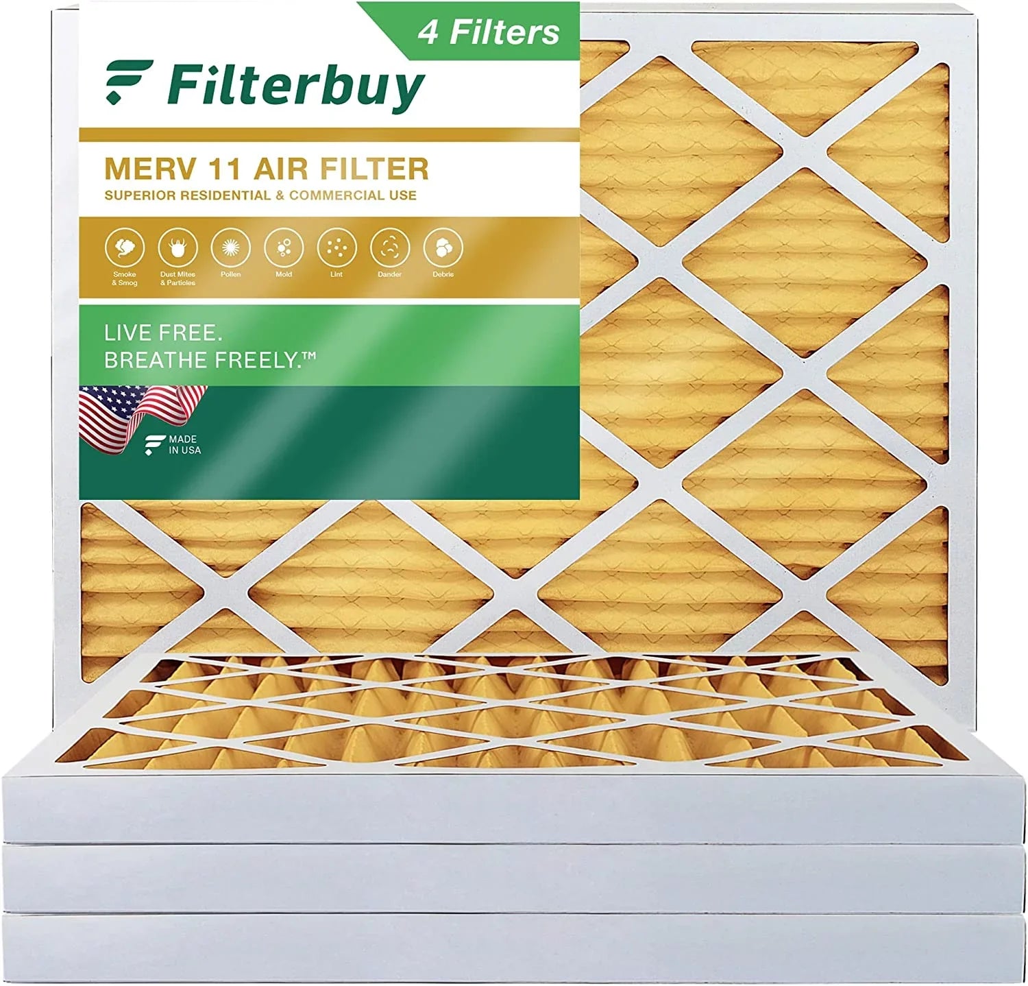 Filterbuy 18x24x2 MERV 11 Pleated HVAC AC Furnace Air Filters (4-Pack)