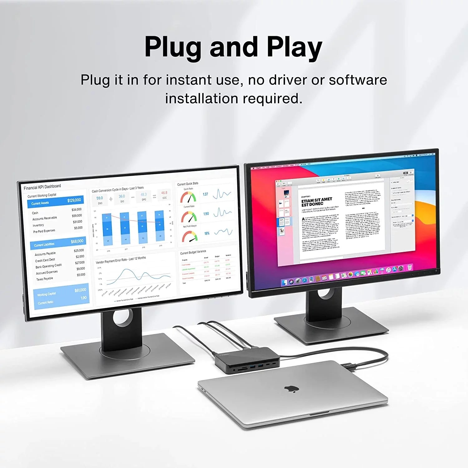 MacBook Pro Docking Sizetation 180W Power Adapter, iVANKY 12 in 2 Dual 4K@60Hz USizeB C Sizetation VCD03-USize