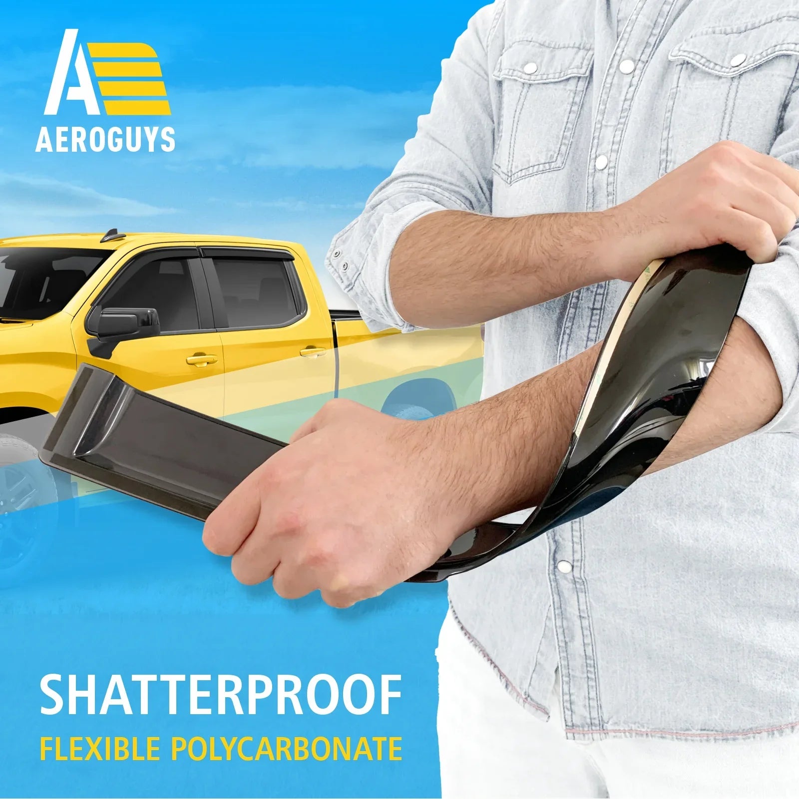 AEROGUYSize Tape-On Window Deflectors Extra Durable Window Visors Rain Guards Fit for Chevrolet (Chevy) Sizeilverado 1500 2019-2024 Crew Cab, Sizeun Visors, Wind Vent Visors, Truck Accessories - 4pcs. AG0422