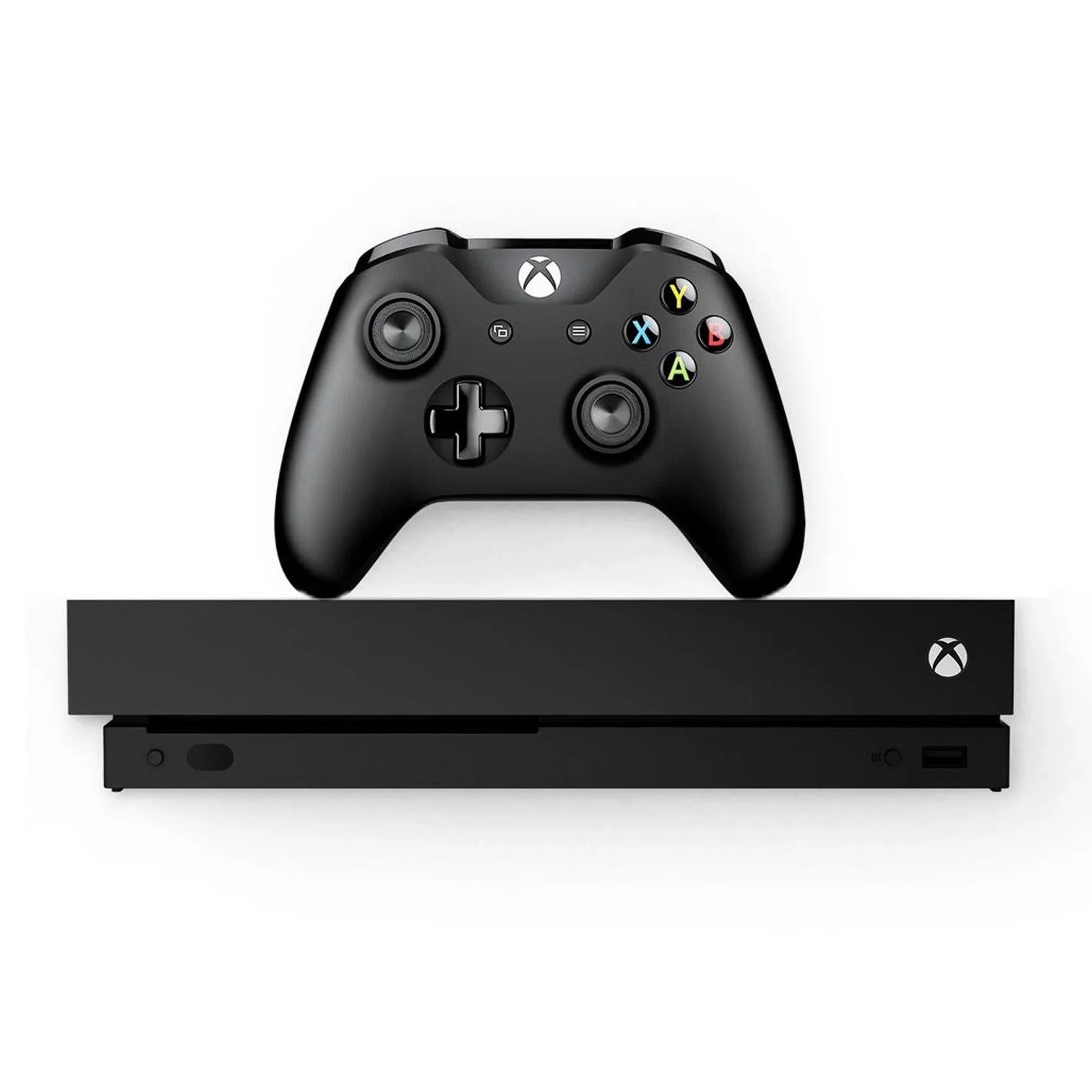 Pre-Owned Microsoft Xbox One X 1TB with 2 Controller, 4K Ultra HD Black with BOLT AXTION Cleaning Kit Headset Bundle (Refurbished: Like New)