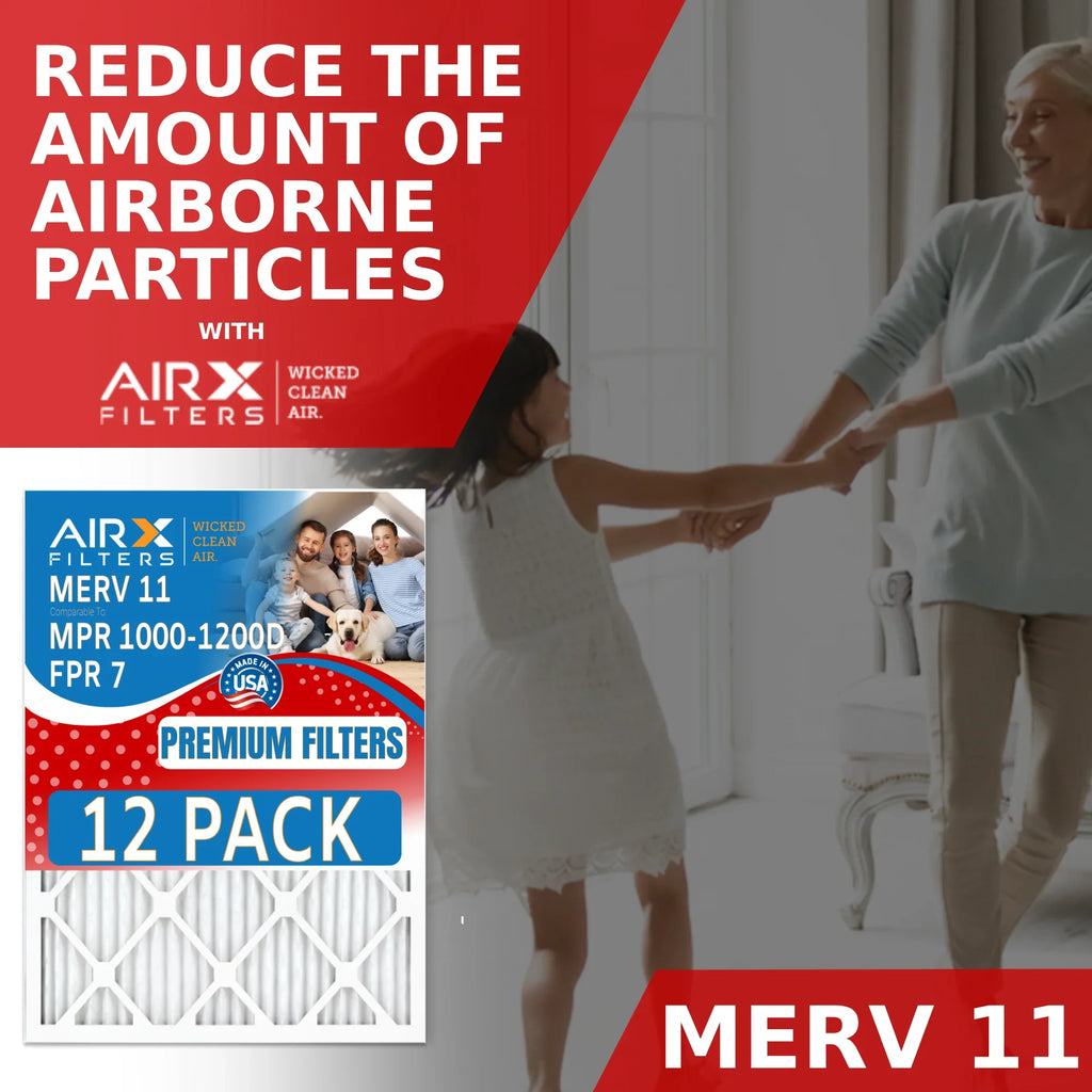 18x24x2 Air Filter MERV 11 Rating, 12 Pack of Furnace Filters Comparable to MPR 1000, MPR 1200 & FPR 7 - Made in USizeA by AIRX FILTERSize WICKED CLEAN AIR.