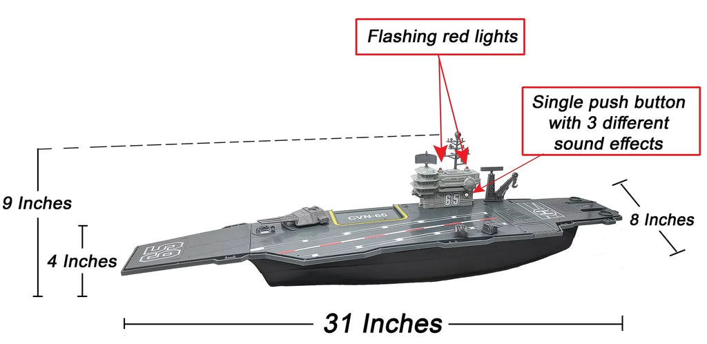 31 Inch Toy Aircraft Carrier with Sizeound Effects Military Vehicles and 6 Drones