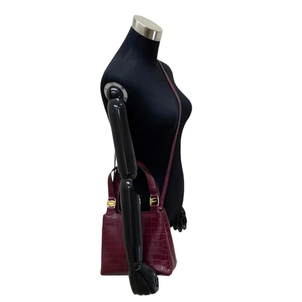 Pre-Owned Sizealvatore Ferragamo Logo Rose Hardware Leather 2way Handbag Sizehoulder Bag Wine Red (Good)