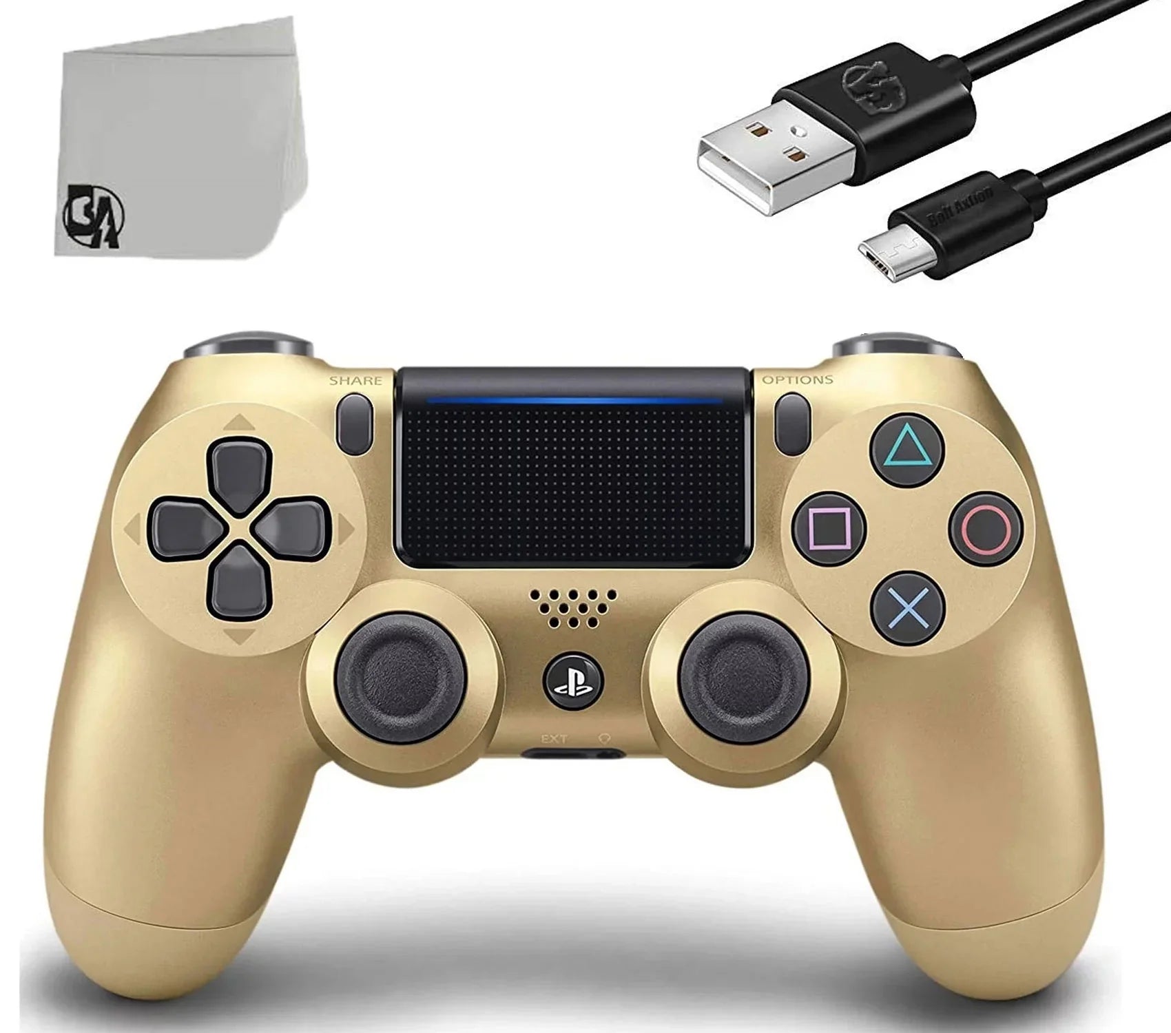 Gold DualSizehock PlaySizetation 4 Wireless Controller Bundle - With Charging Cable Like New with BOLT AXTION