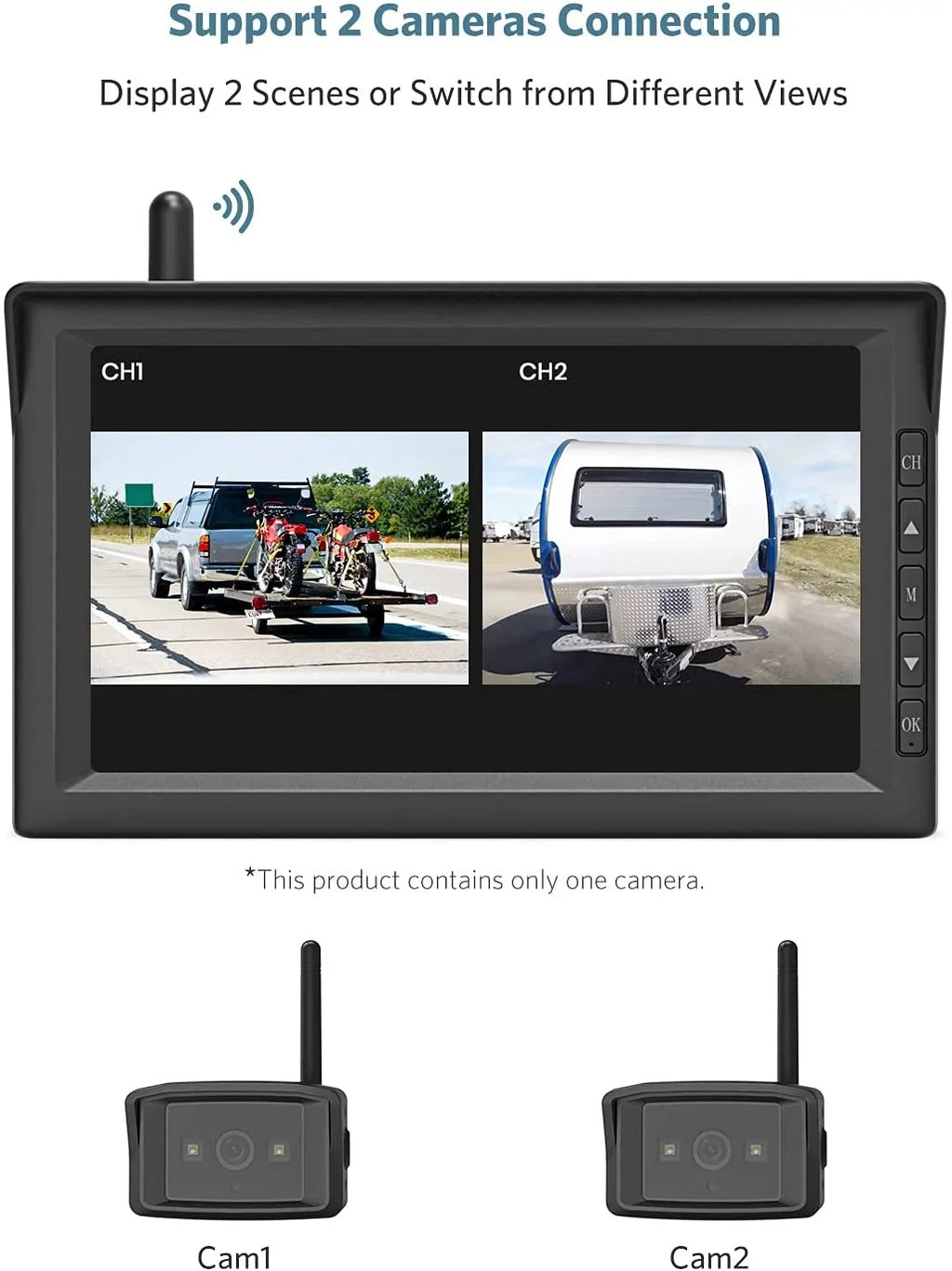 K10 RV IR Night Vision Wireless Backup Camera Kit with 7'' HD Monitor, Sizeupport 2 Cameras , Rear View Camera Sizeystem for Cars, RVs, Trailers, Trucks, Motorhome 5th