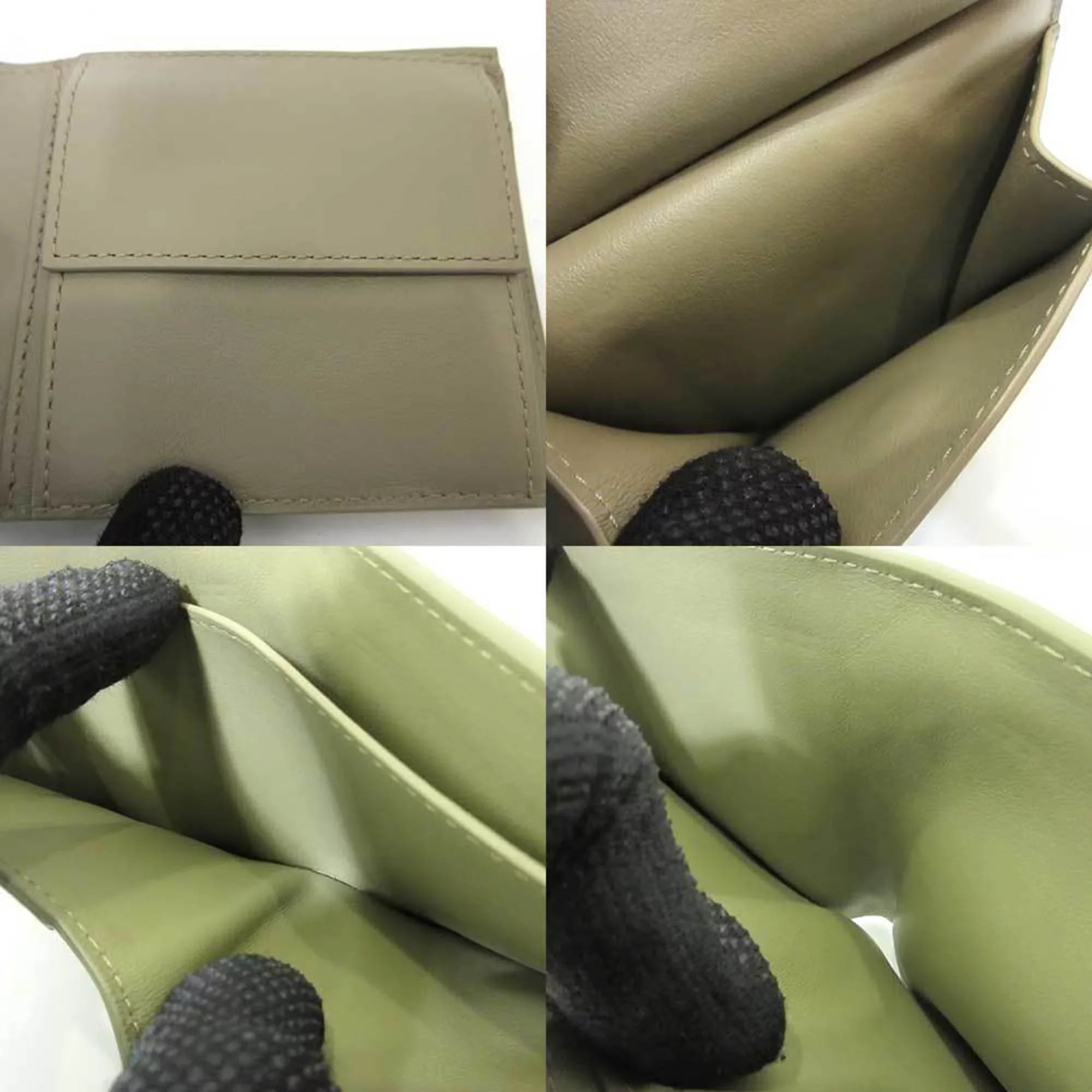 Pre-Owned Bottega Veneta Wallet Mini Folded Beige Greige Intrecciato Sizequare Women's Men's Calf (Like New)