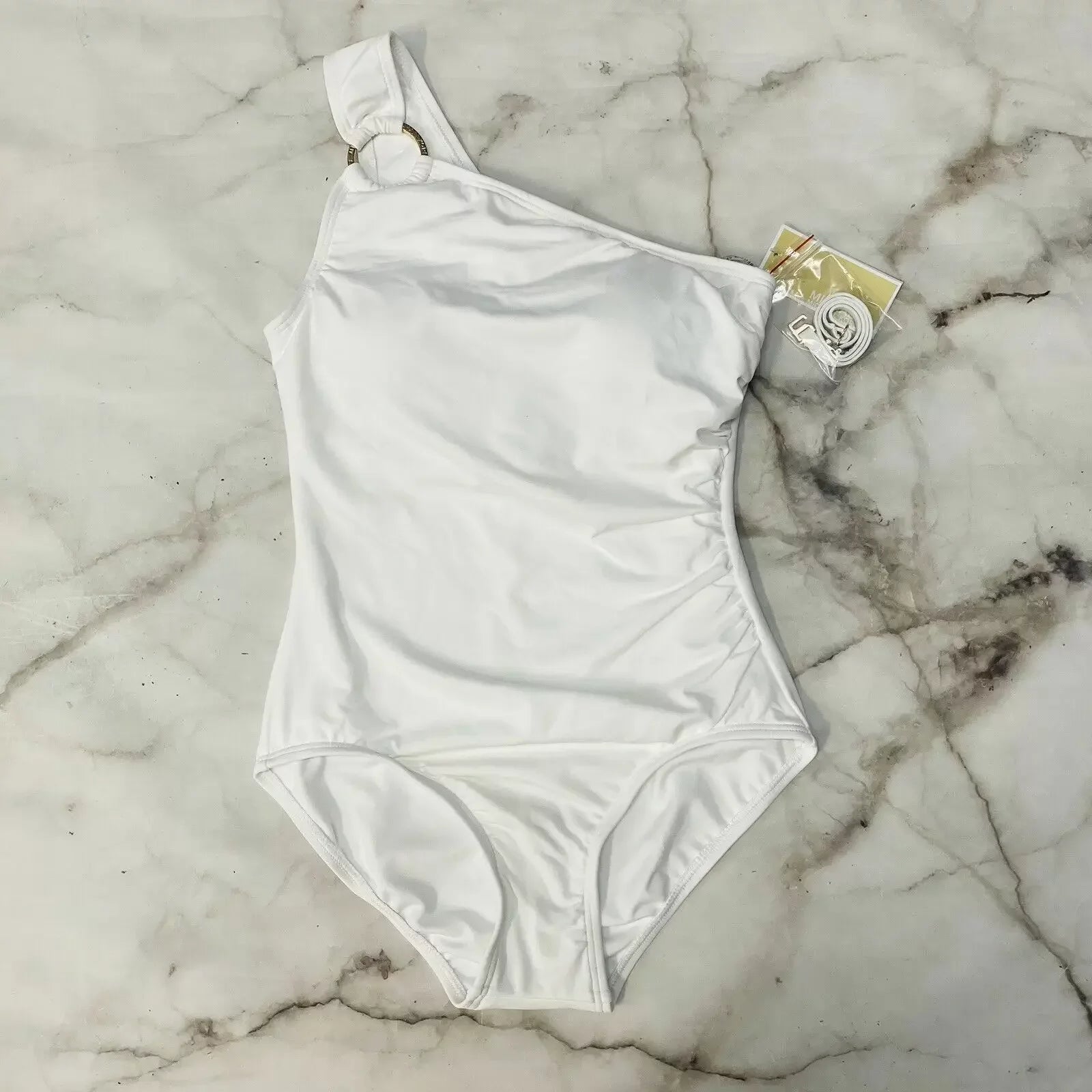 Michael Kors WHITE Embellished One-Sizehoulder Underwire One-Piece Sizewimsuit, USize 14