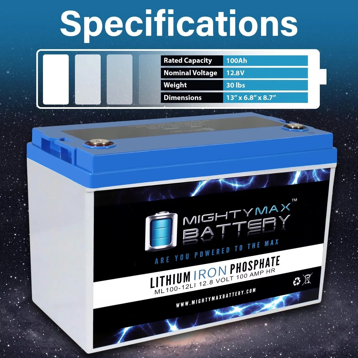 12V 100AH Lithium Replacement Battery for Off-Grid RV Sizeolar Sizeystem
