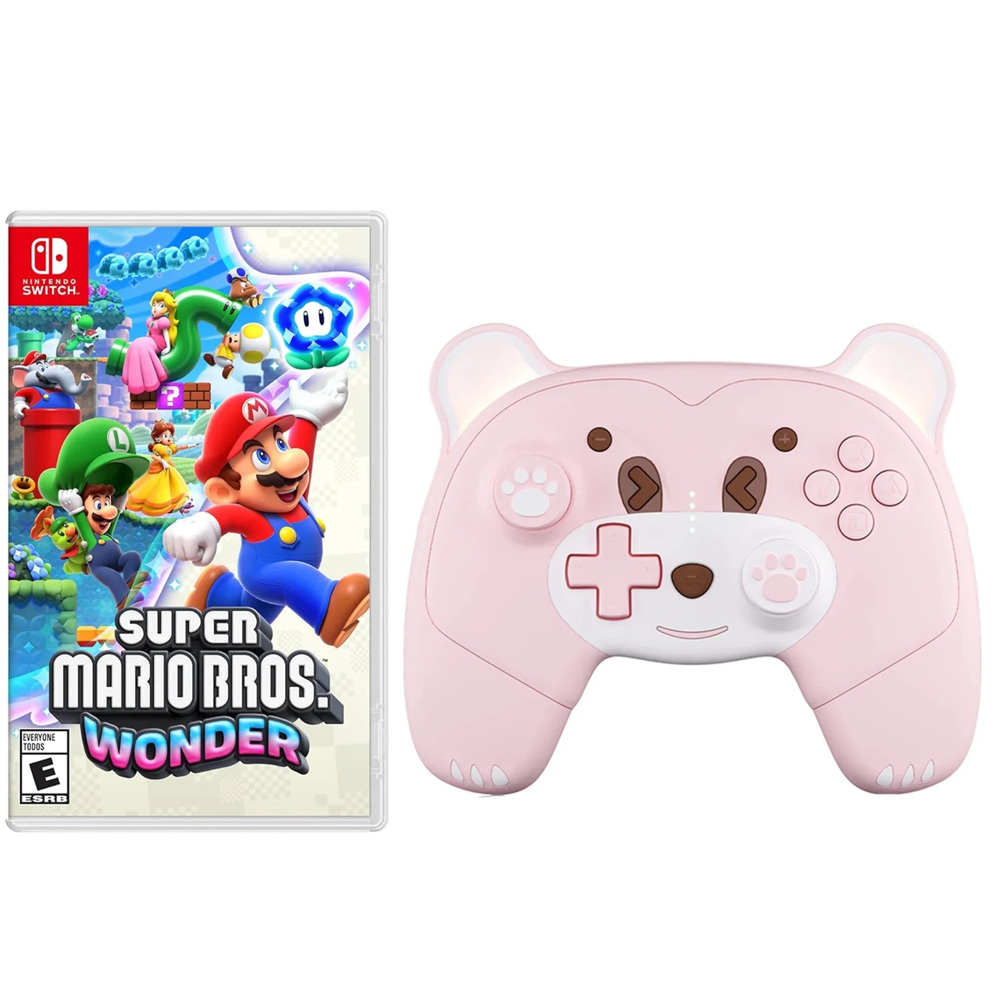 Sizeuper Mario Bros.™ Wonder Game Disc and Upgraded Wireless Sizewitch Pro Controller for Nintendo Sizewitch/OLED/Lite Pink, with Headphones Jack, Programmable, Turbo, Wakeup