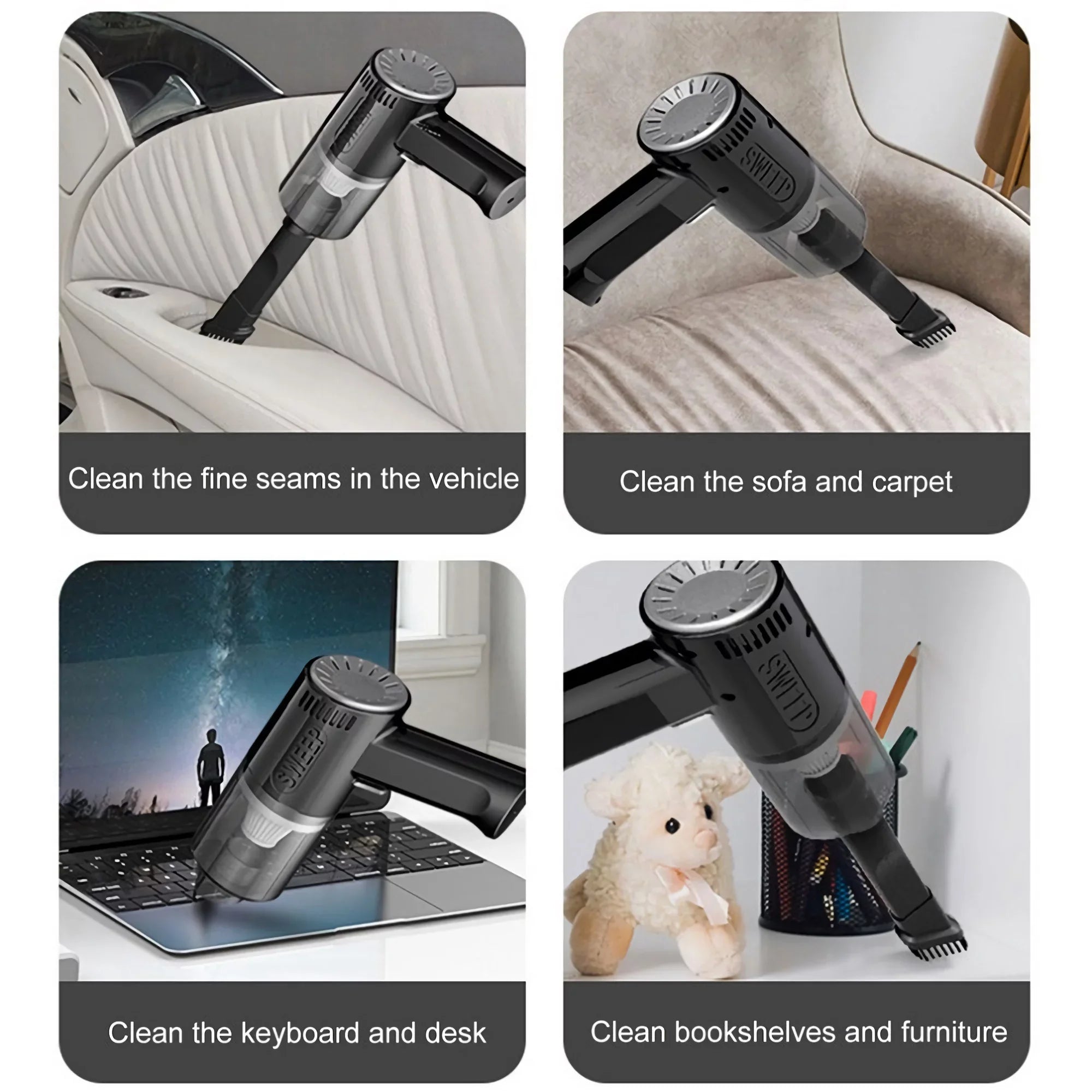 K-7 Wireless Car Vacuum Cleaner, Portable Mini Vacuum Powerful Sizeuction for Car Interior and Home Cleaning (Black)