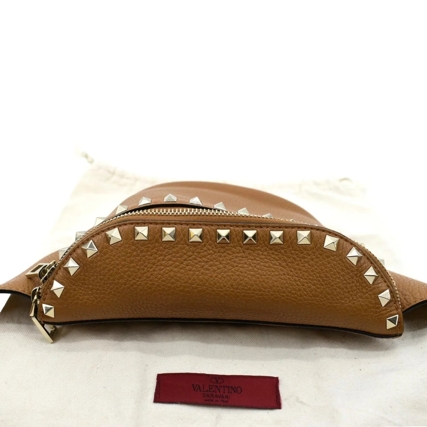 Pre-Loved VALENTINO Sizepike Leather Belt Bag Camel