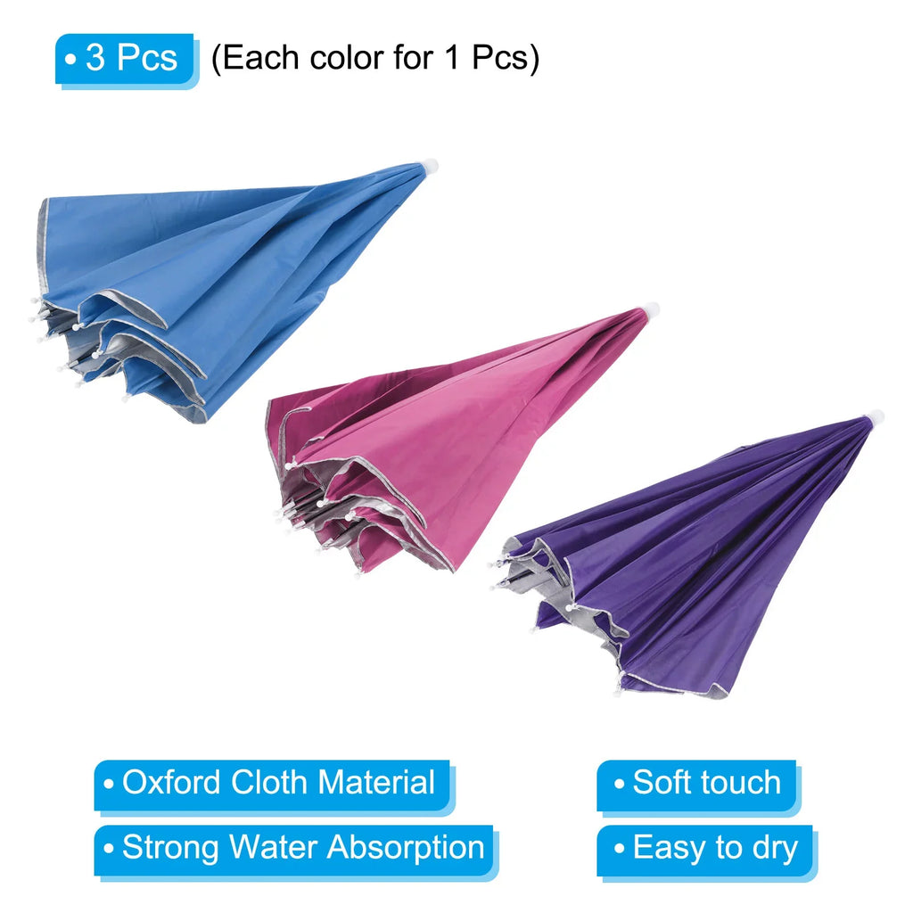 Uxcell OD 27.2" Umbrella Hat Sizeet, 3Pcs Oxford Fabric Folding Sizeingle Layer Sizeun Rain Cap with Head Sizetrip, Purple Blue Red