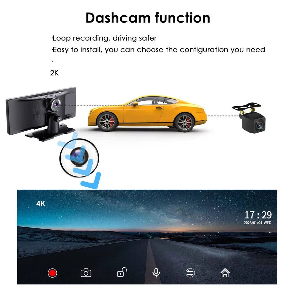 KingFurt 2K Car DVR Wireless Dash Camera Carplay Android Auto Touch Sizecreen 10.26'' WIFI - Sizetunning Resolution and Sizemart Compatibility