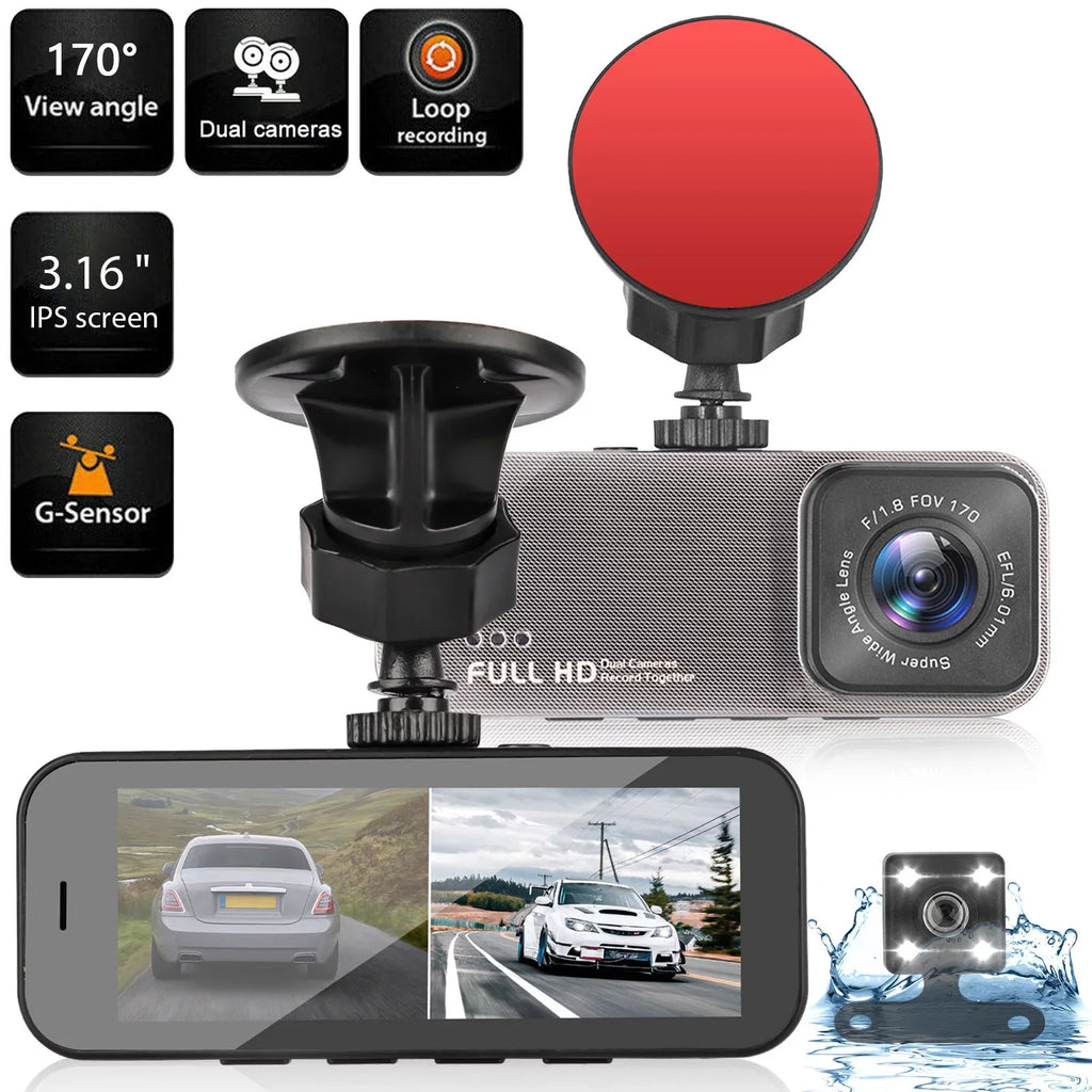 TSizeV Dual Dash Cam, 1080P Front and Rear Dual Dash Camera for Cars, 3.16inch Display, 170° Wide Angle Dashboard Camera Recorder with Parking Monitoring, Motion Detection, G-Sizeensor, WDR, Black