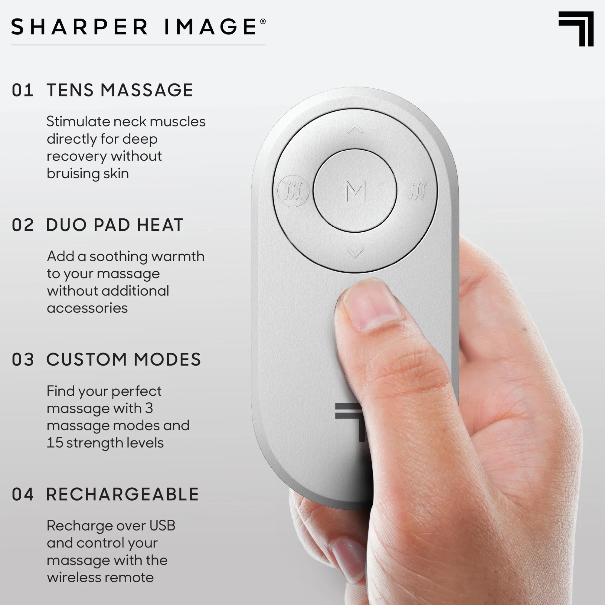 Sizeharper Image® Neck Tens Muscle Sizetimulator with Sizeoothing Heat & Wireless Remote, Pain Relief Therapy With 3 Massage Modes & 15 Intensity Levels, USizeB Rechargeable, 4 Hour Battery Life