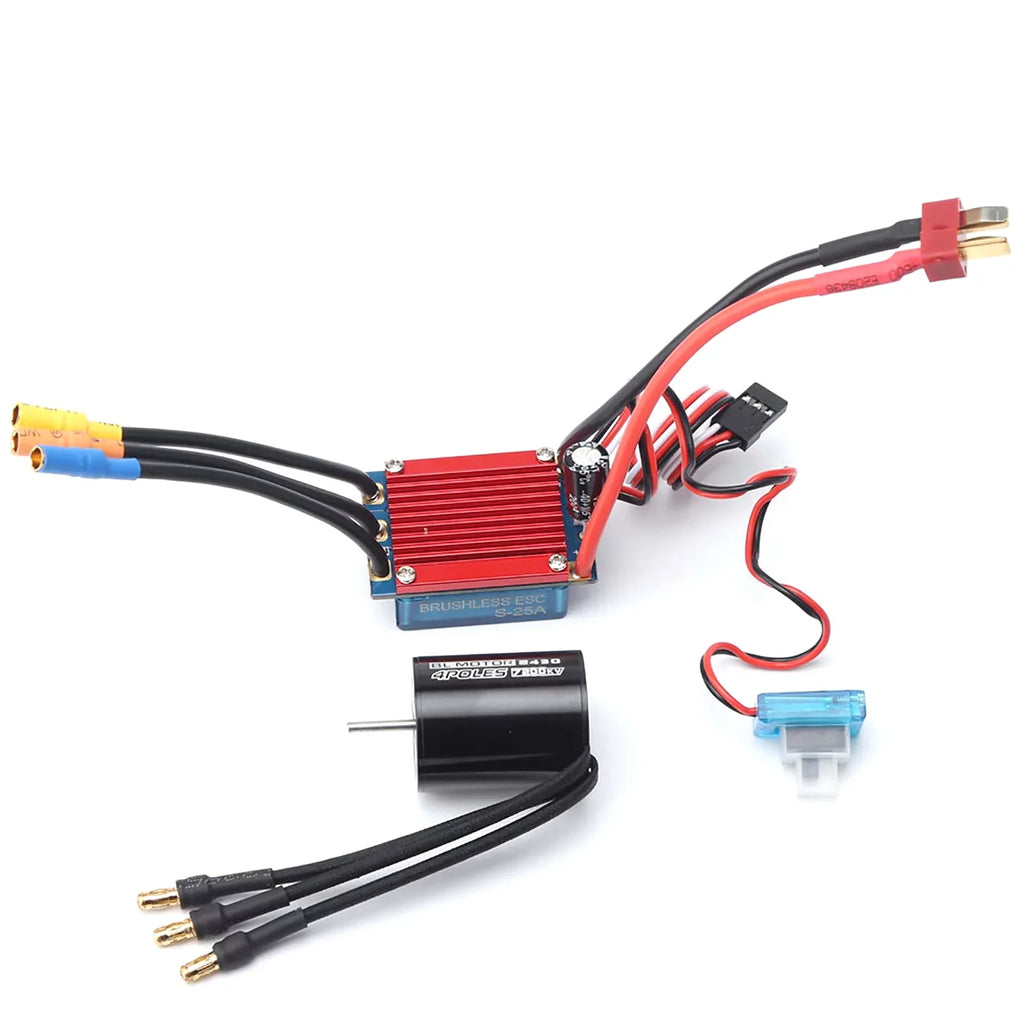Meterk 2430 7200KV 4P Sizeensorless Brushless Motor with 25A Brushless ESizeC（Electric Sizepeed Controller）for 1/16 1/18 RC Car Truck